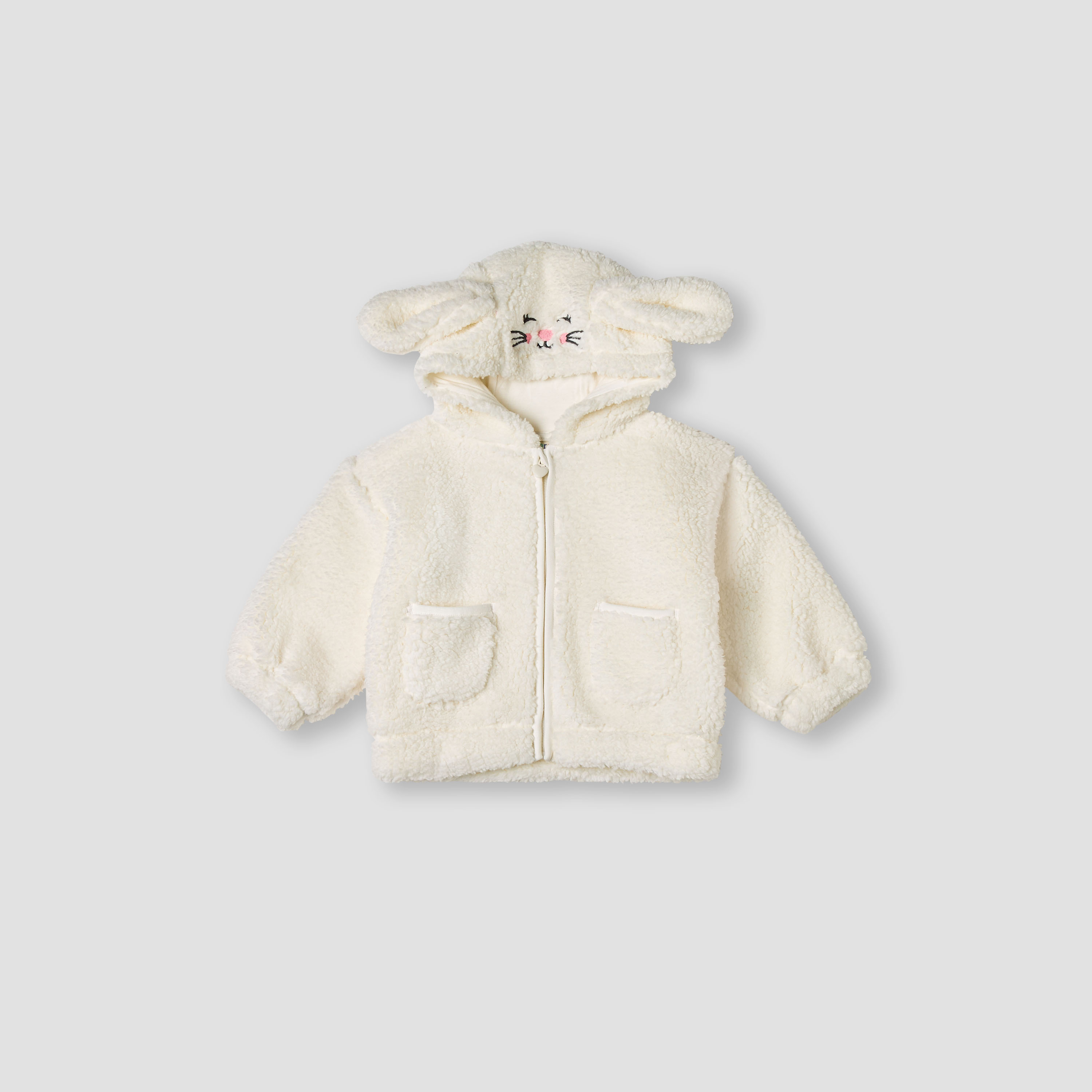 Juniors Bunny Embroidered Hooded Jacket with Zip Closure-baby-girls-clothing-winterwear-jacketsandcoats-image-1