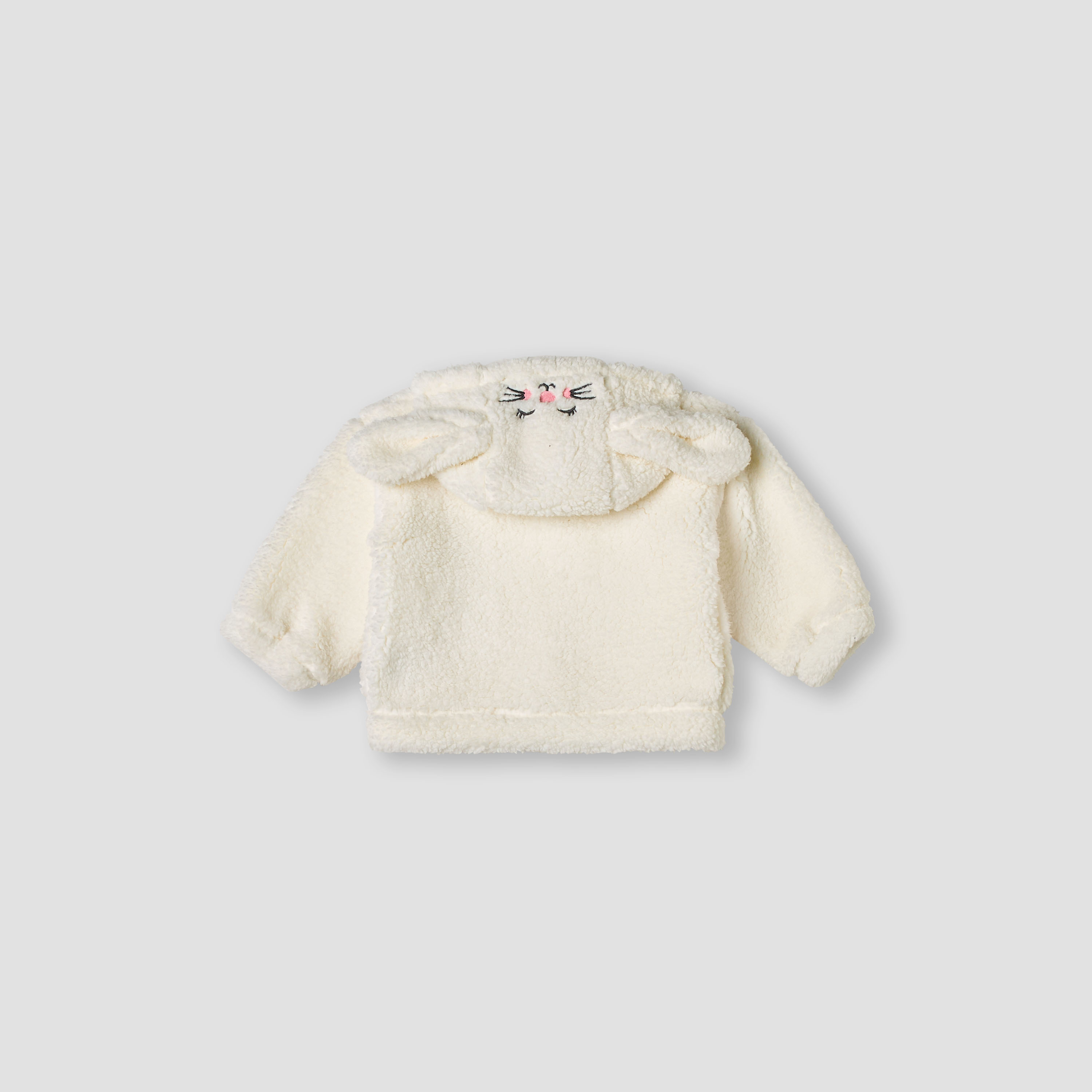 Juniors Bunny Embroidered Hooded Jacket with Zip Closure-baby-girls-clothing-winterwear-jacketsandcoats-image-2