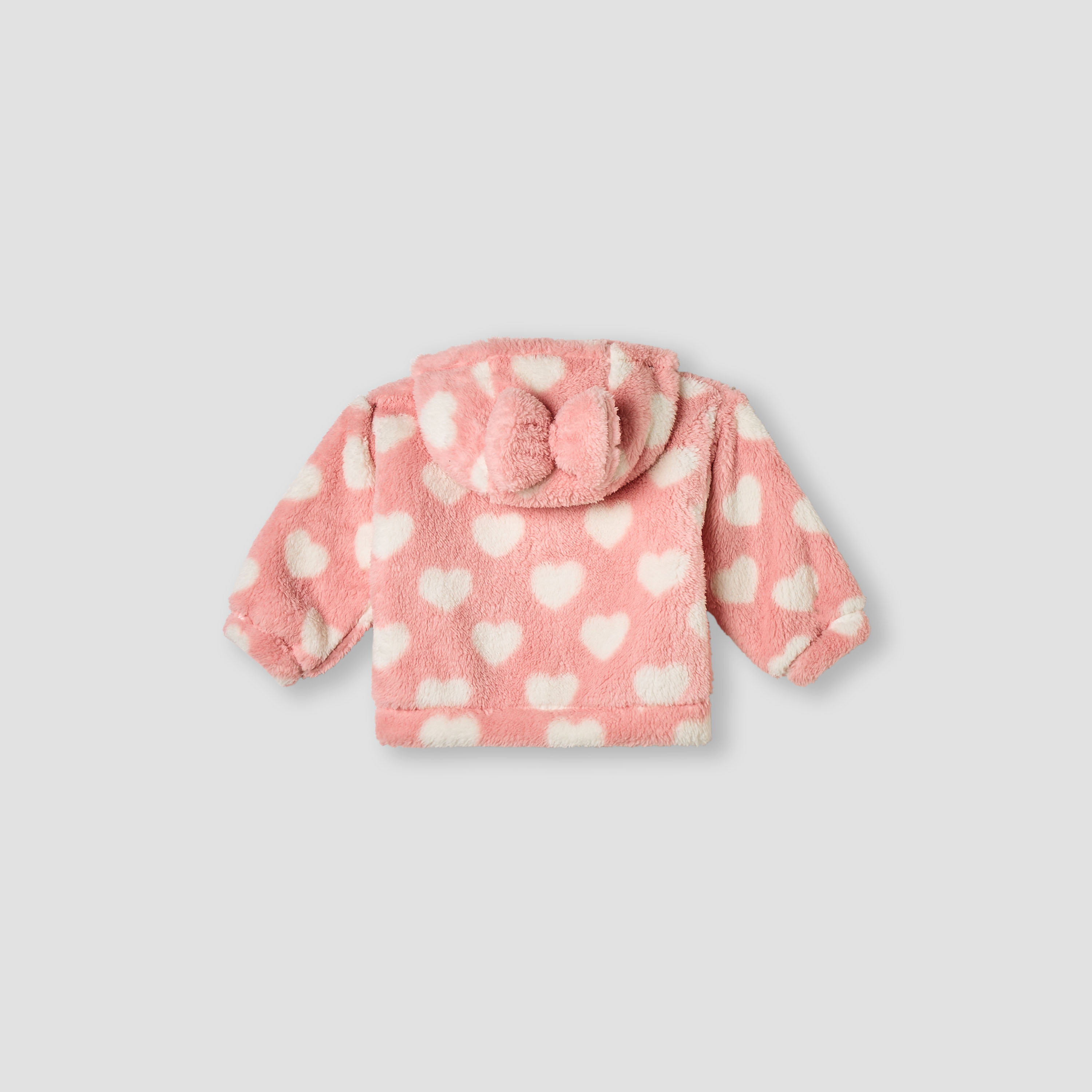 Juniors Heart Print Hooded Jacket with Zip Closure and Pockets-baby-girls-clothing-winterwear-jacketsandcoats-image-2