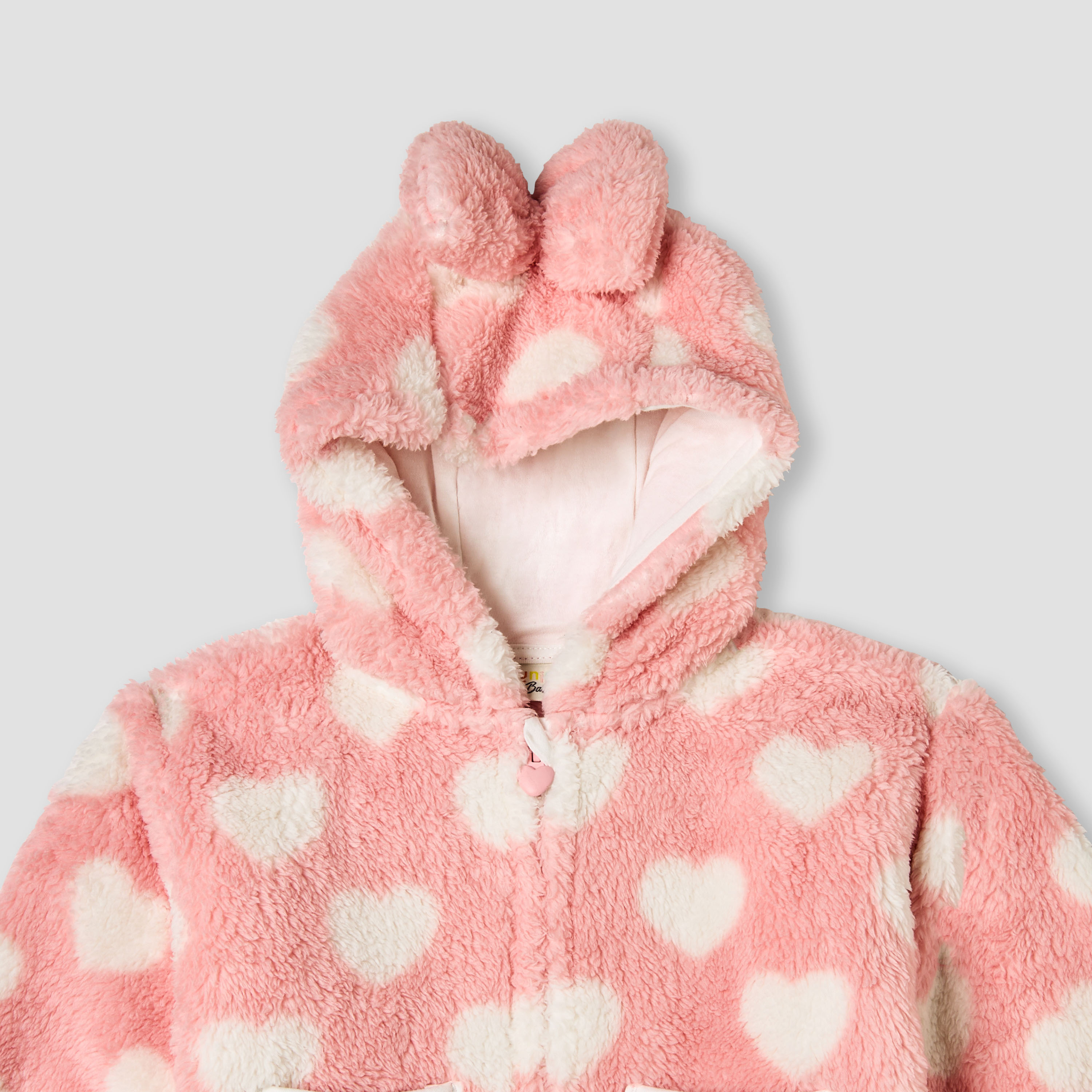 Juniors Heart Print Hooded Jacket with Zip Closure and Pockets-baby-girls-clothing-winterwear-jacketsandcoats-image-3