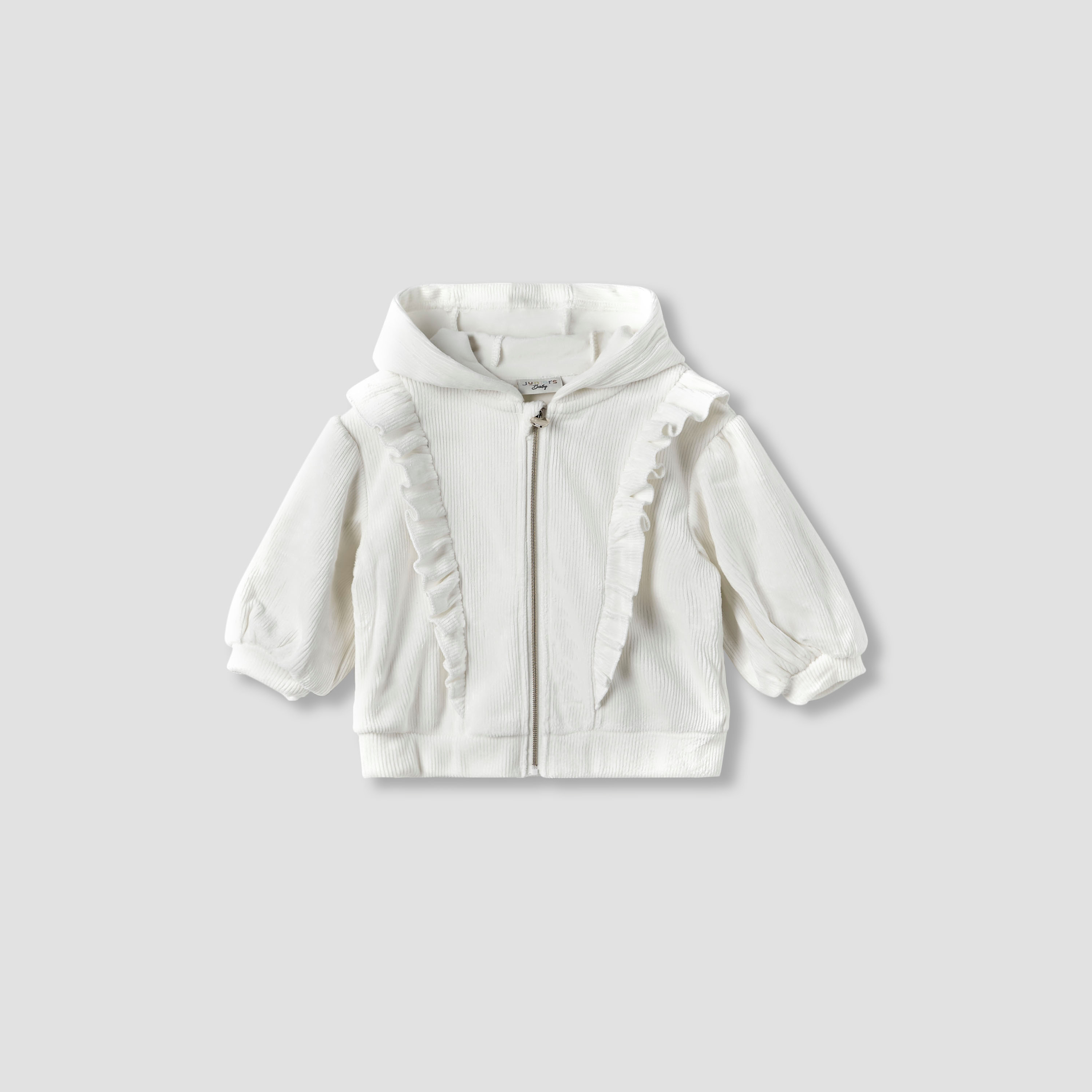 Juniors Ribbed Zip Through Hoodie with Long Sleeves and Ruffle Detail-baby-girls-clothing-winterwear-sweatshirts-image-1