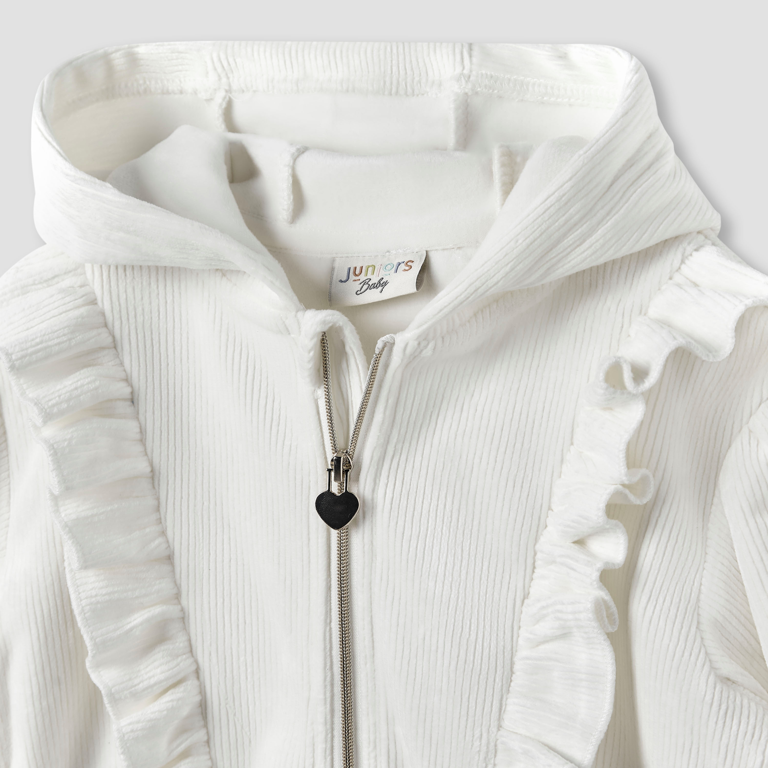 Juniors Ribbed Zip Through Hoodie with Long Sleeves and Ruffle Detail-baby-girls-clothing-winterwear-sweatshirts-image-3