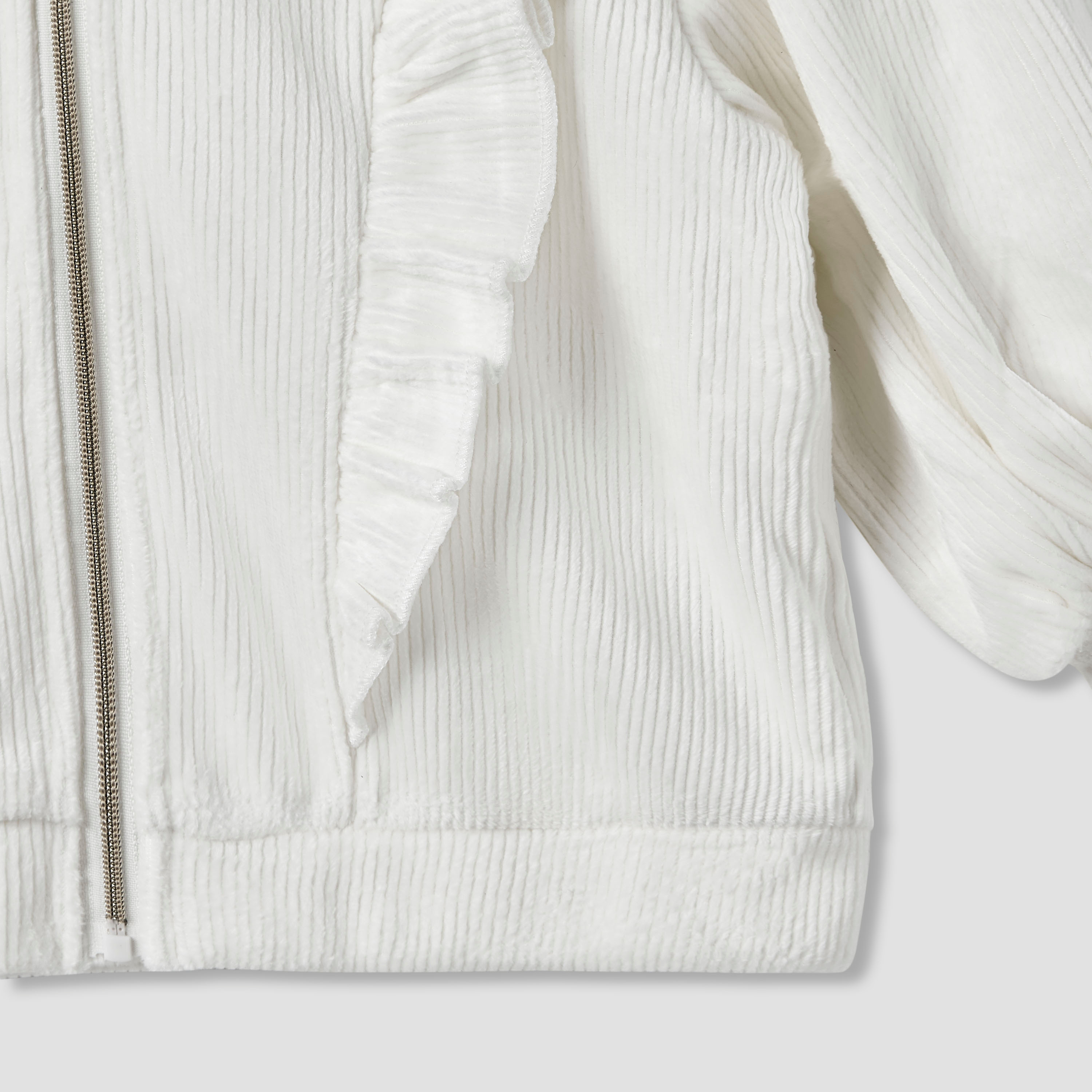 Juniors Ribbed Zip Through Hoodie with Long Sleeves and Ruffle Detail-baby-girls-clothing-winterwear-sweatshirts-image-4