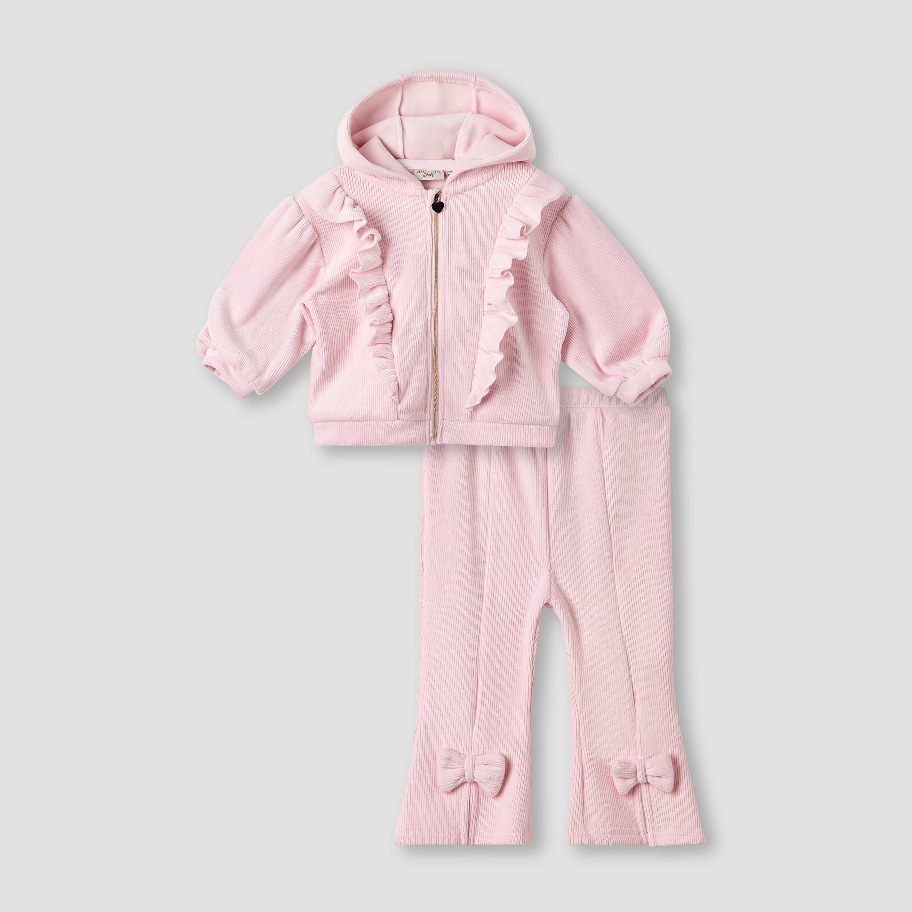 طقم سويت شيرت بقبعة وبنطلون رياضي مضلع من جونيورز-baby-girls-clothing-winterwear-sweatshirts-image-2
