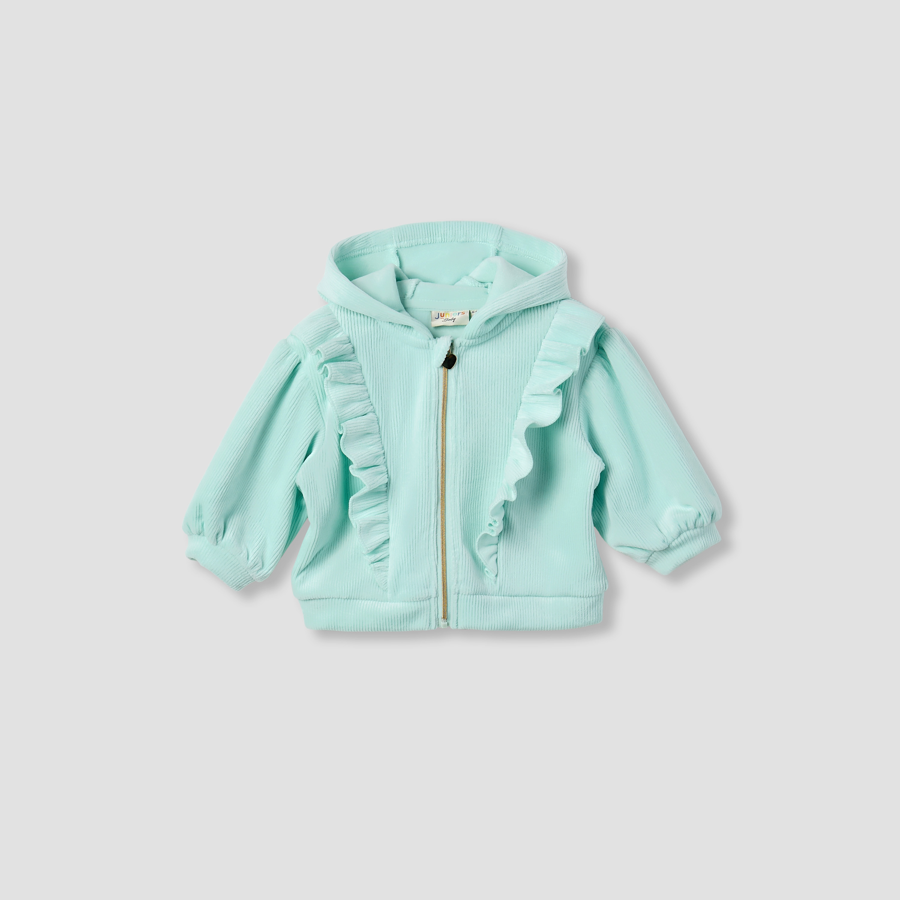 جاكيت مضلع بقبعة وأكمام طويلة وكشكش من جونيورز-baby-girls-clothing-winterwear-jacketsandcoats-image-5