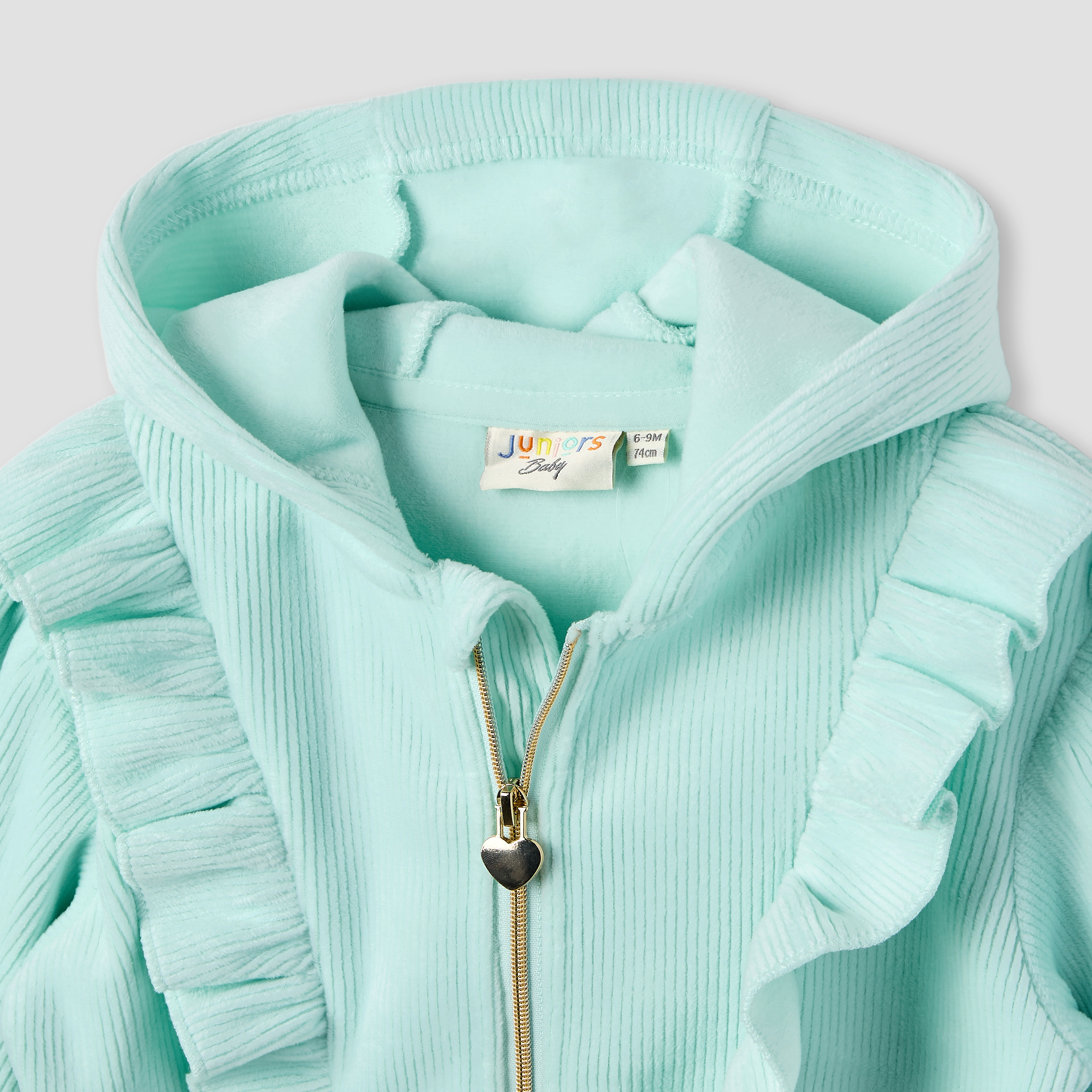 جاكيت مضلع بقبعة وأكمام طويلة وكشكش من جونيورز-baby-girls-clothing-winterwear-jacketsandcoats-image-3