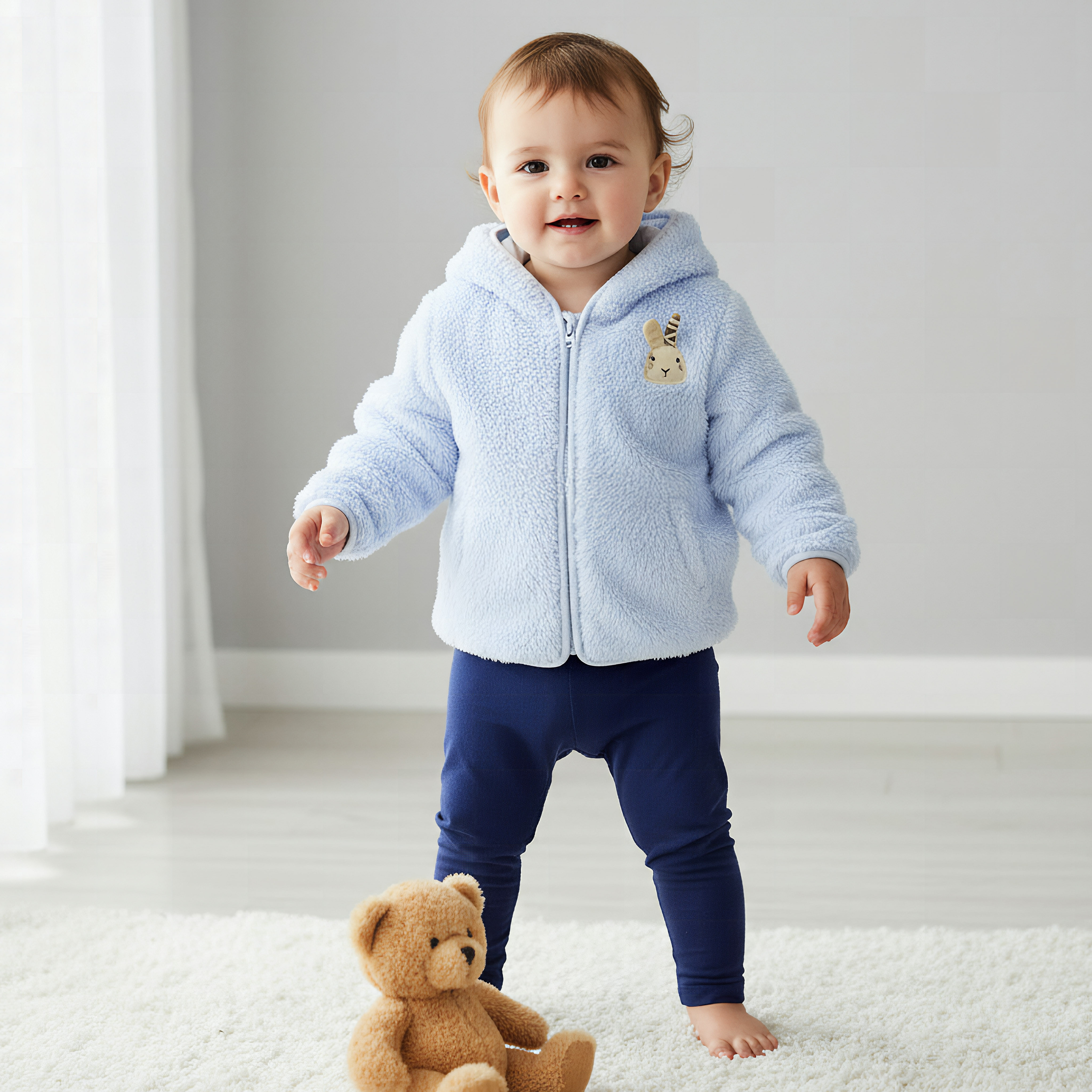 Juniors Bunny Applique Hooded Jacket with Zip Closure-baby-girls-clothing-sweatshirts-image-1