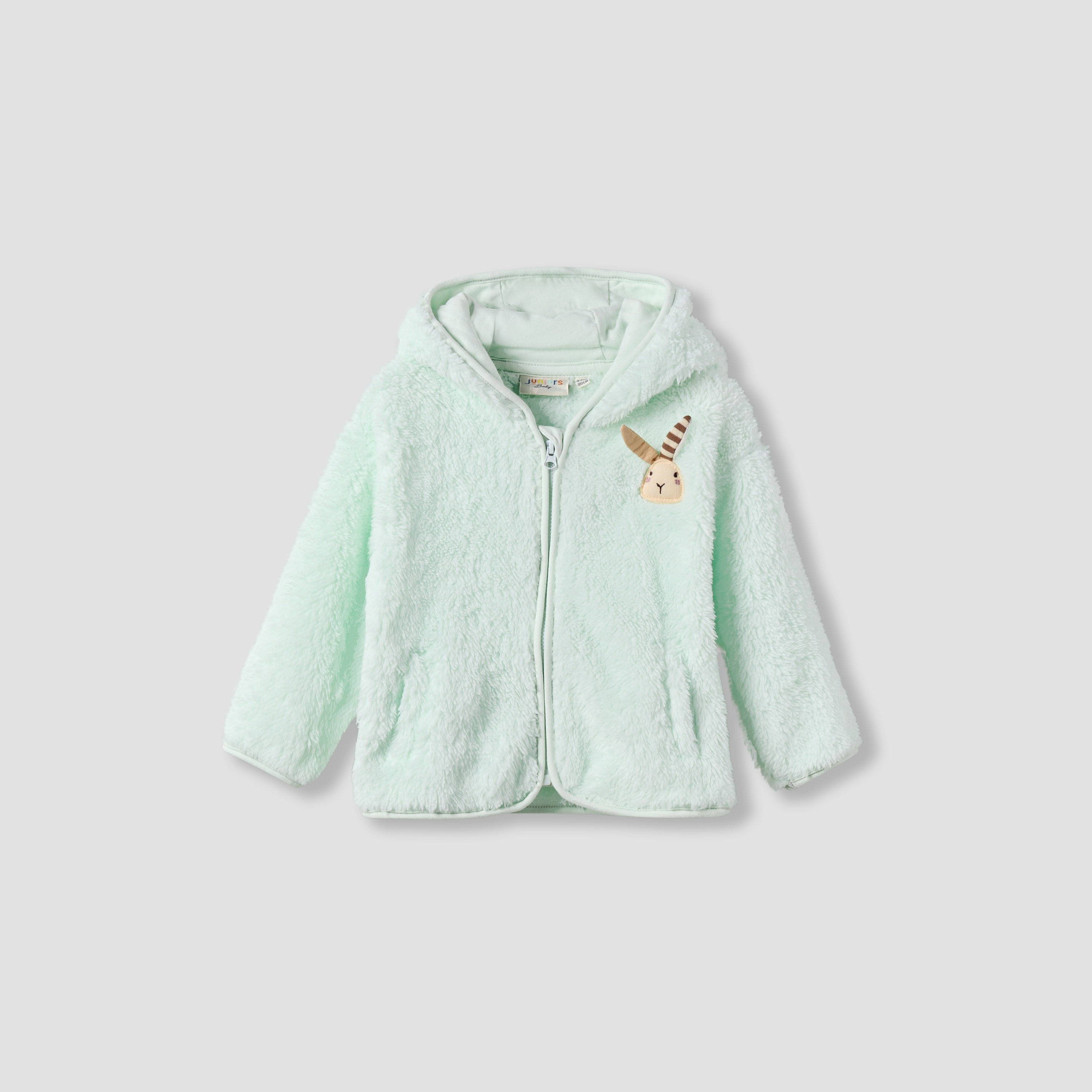 Juniors Faux Fur Textured Hooded Jacket with Long Sleeves-baby-girls-clothing-winterwear-jacketsandcoats-image-2