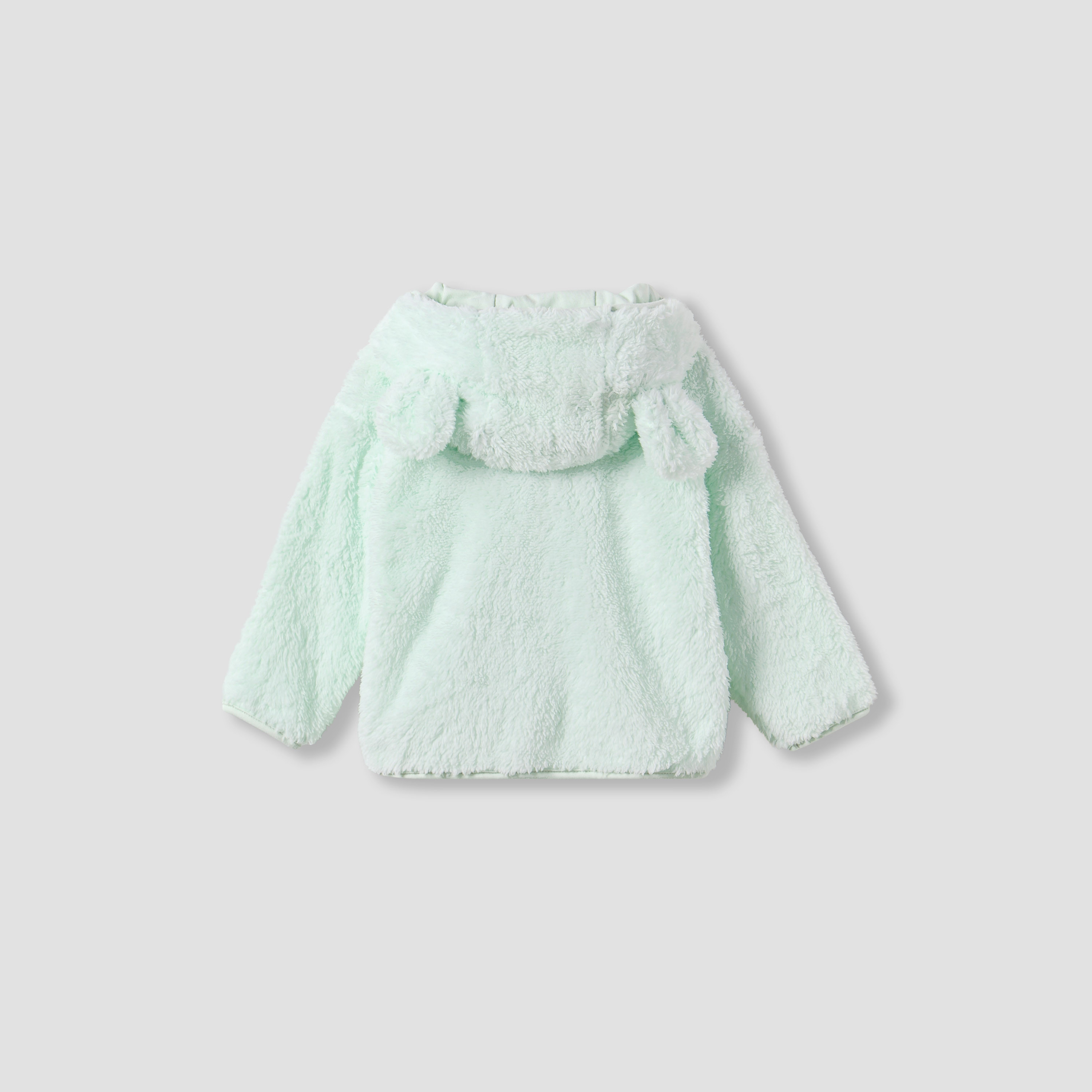Juniors Faux Fur Textured Hooded Jacket with Long Sleeves-baby-girls-clothing-winterwear-jacketsandcoats-image-3