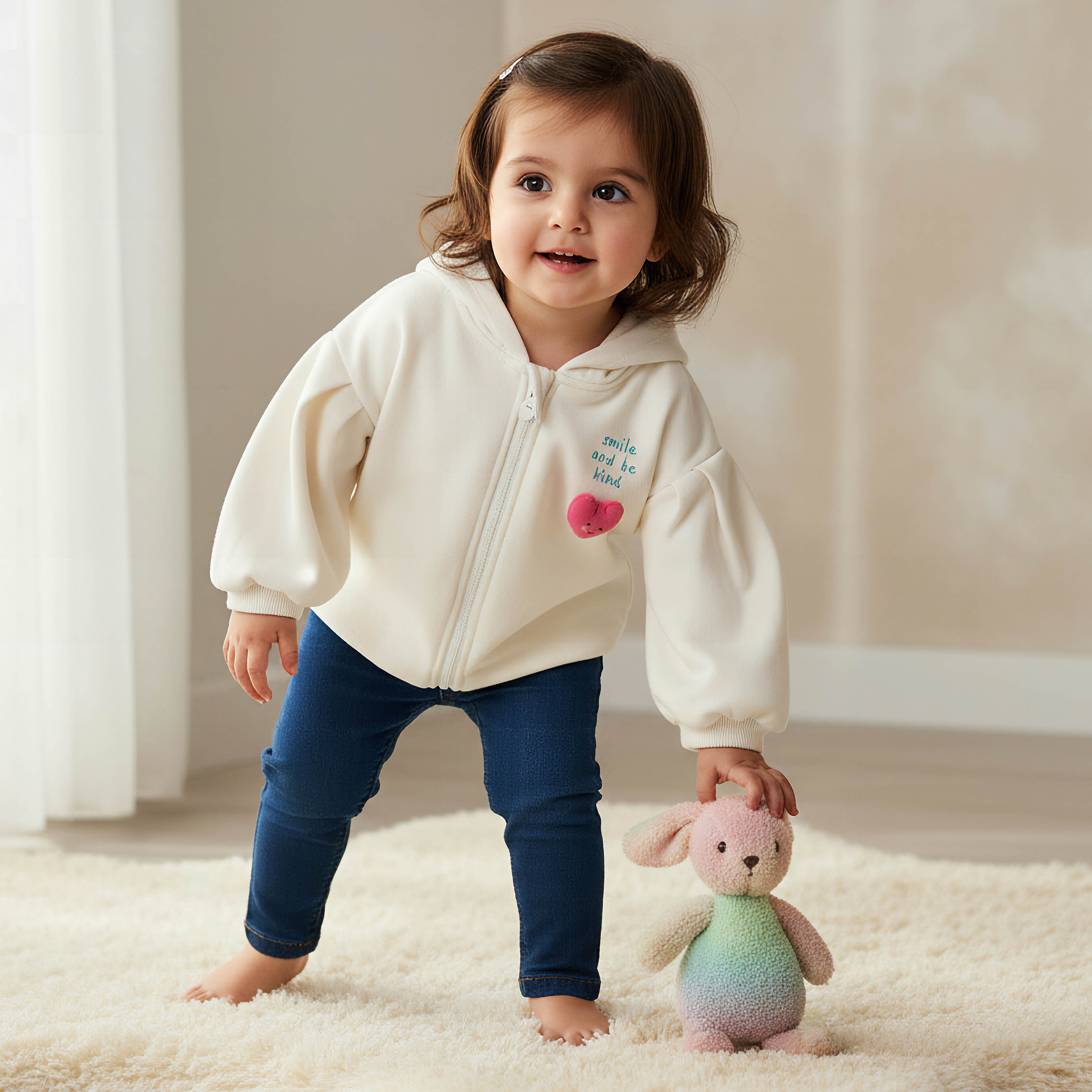 هودي بأكمام طويلة وسحاب إغلاق وزخارف قلب من جونيورز-baby-girls-clothing-winterwear-jacketsandcoats-image-1
