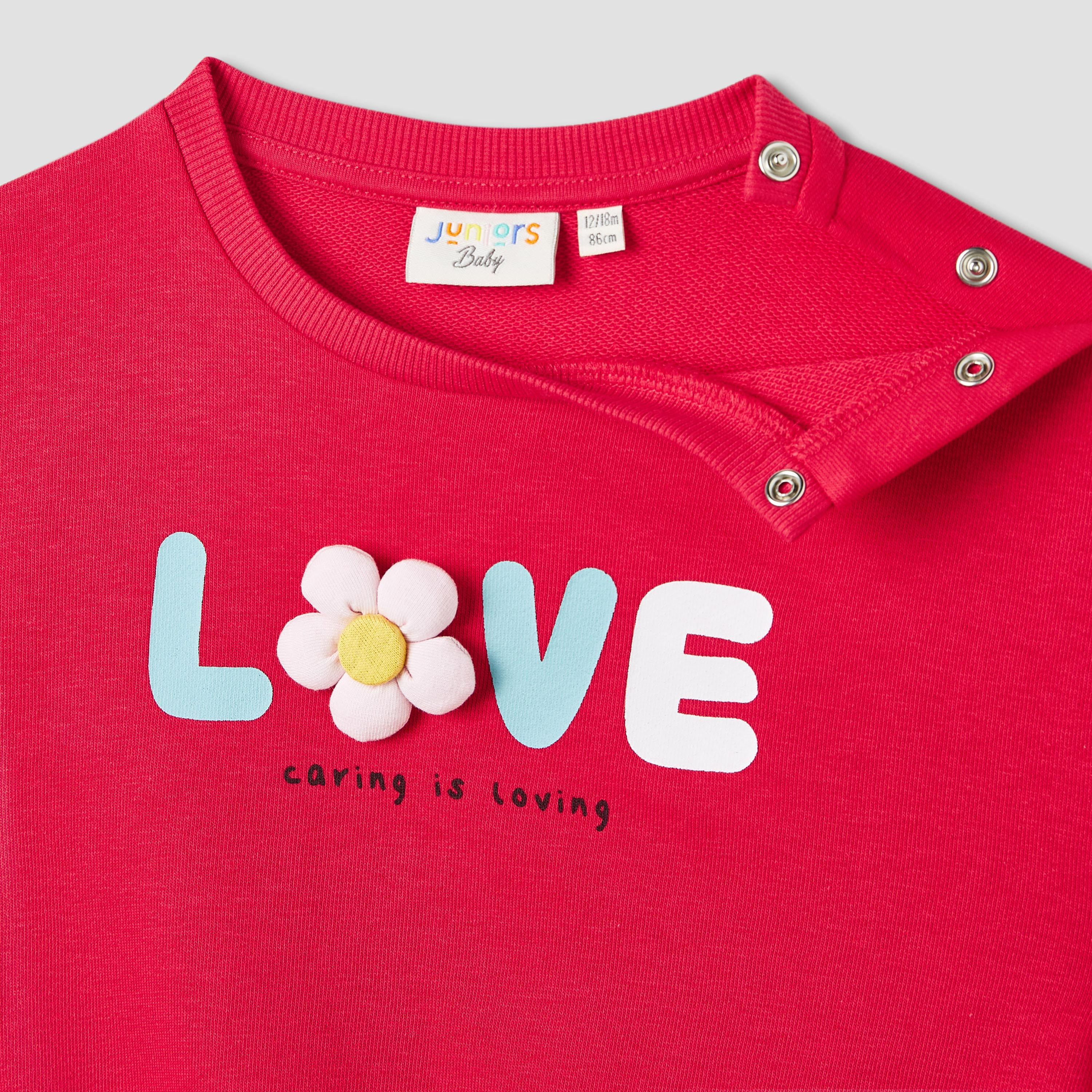 Juniors Floral Applique Sweatshirt with Long Sleeves-baby-girls-clothing-winterwear-sweatshirts-image-4