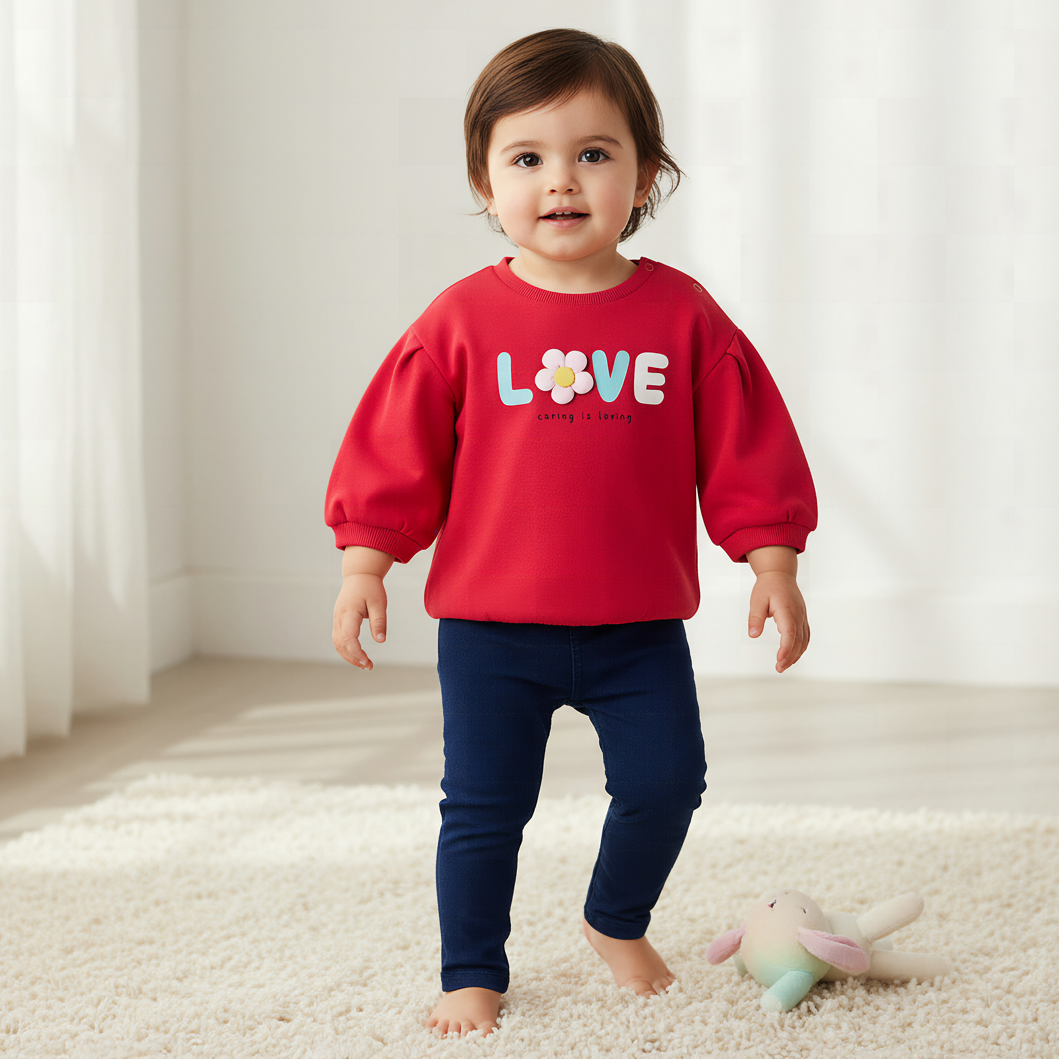 Juniors Floral Applique Sweatshirt with Long Sleeves-baby-girls-clothing-winterwear-sweatshirts-image-1