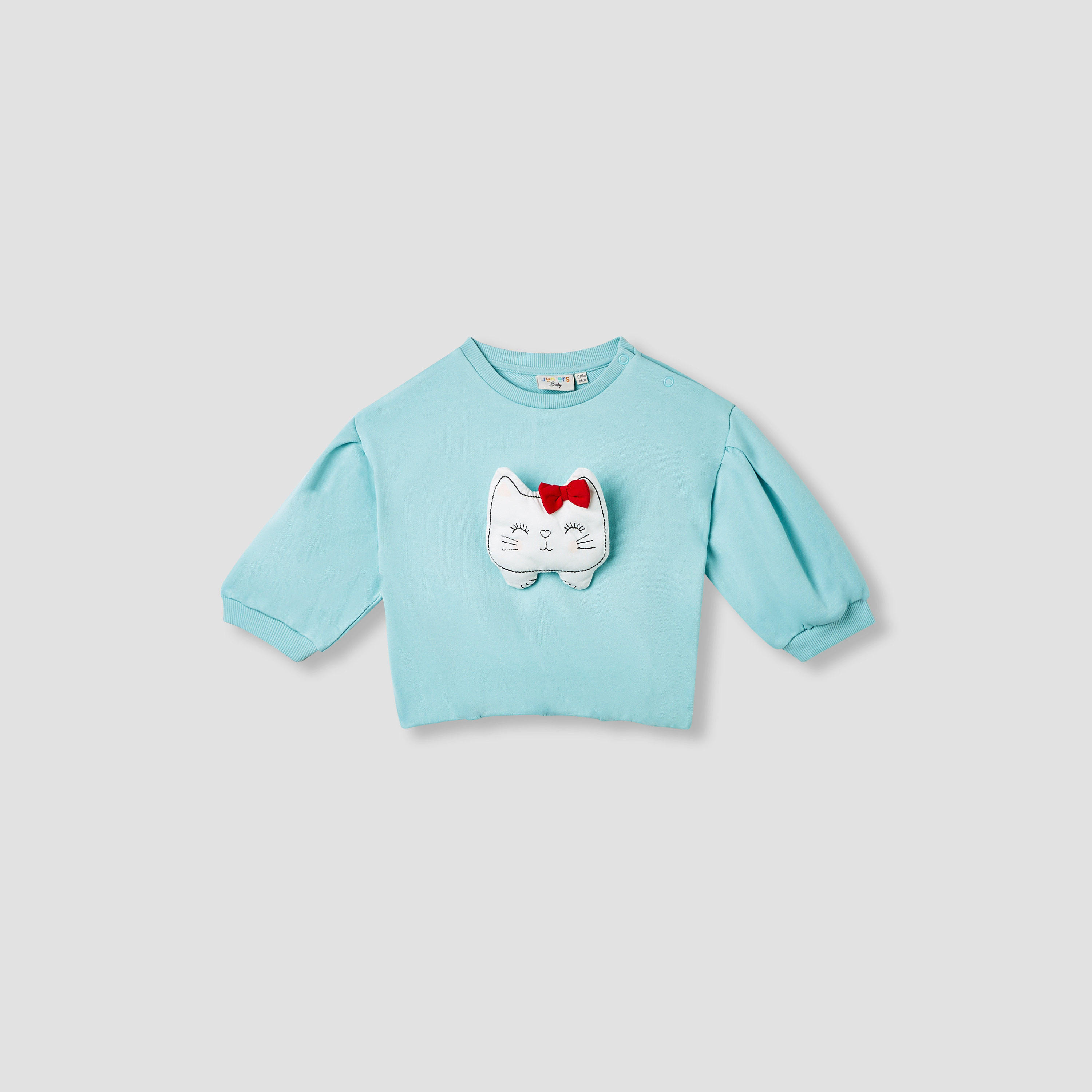 Juniors Cat Applique Sweatshirt with Long Sleeves-baby-girls-clothing-winterwear-sweatshirts-image-2