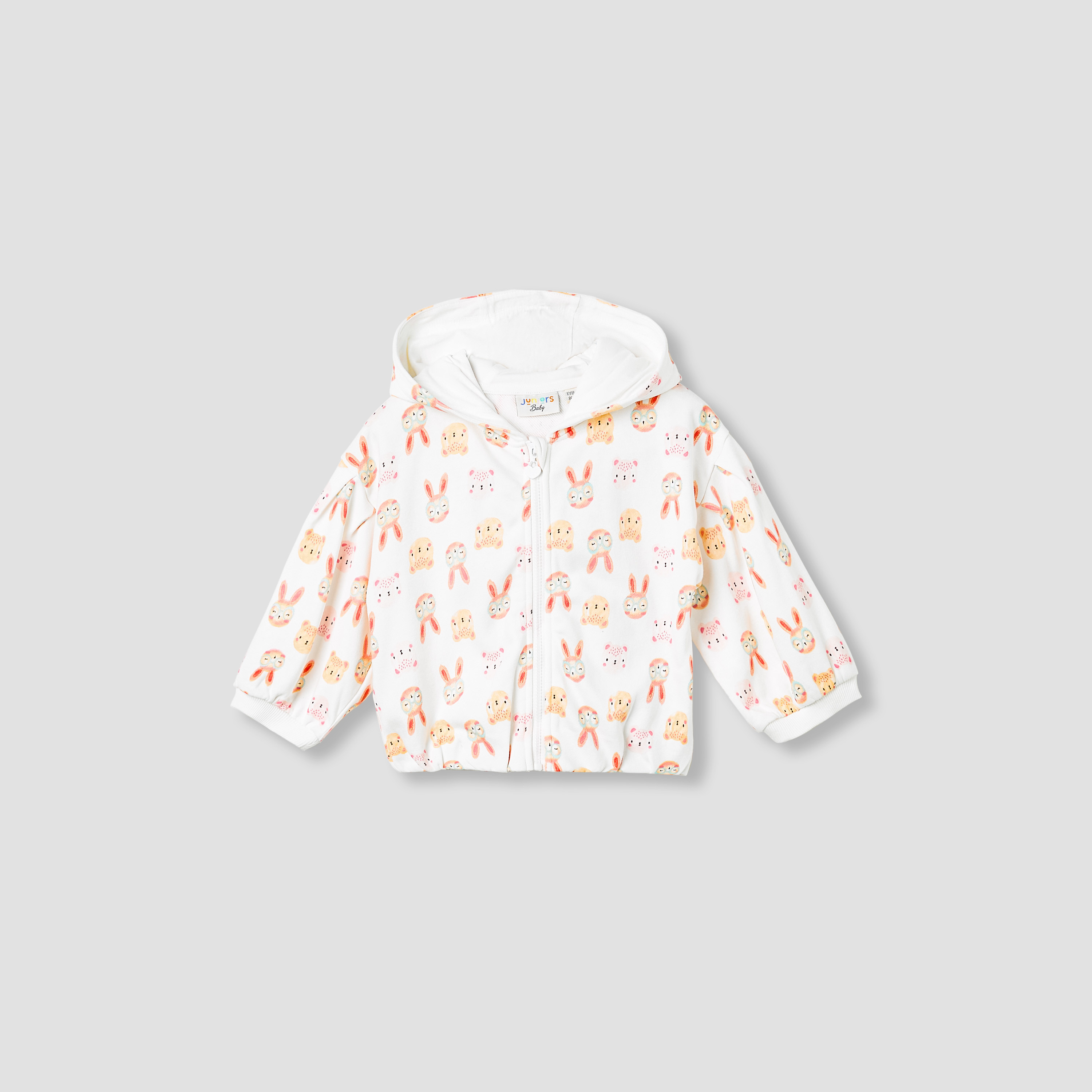 Juniors Animal Print Hooded Sweatshirt with Long Sleeves-baby-girls-clothing-winterwear-sweatshirts-image-2