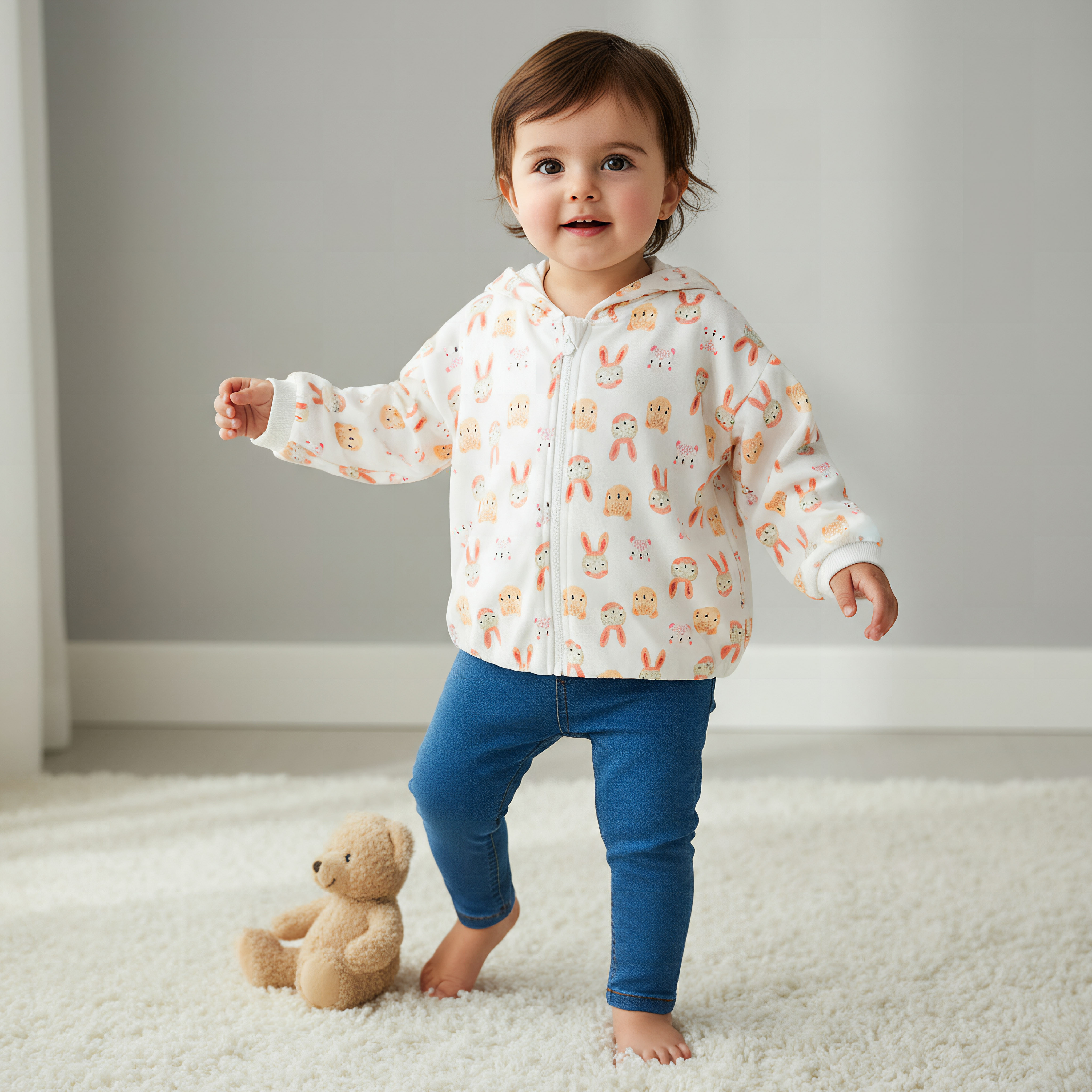 Juniors Animal Print Hooded Sweatshirt with Long Sleeves-baby-girls-clothing-winterwear-sweatshirts-image-1