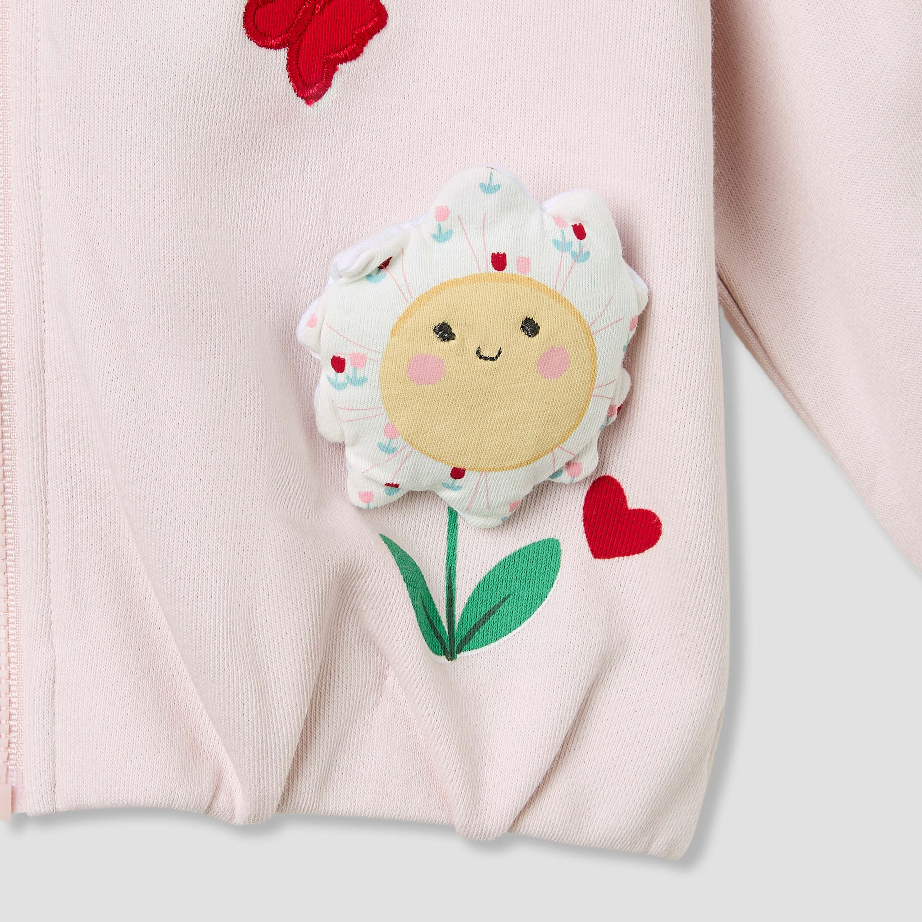 Juniors Flower Applique Hooded Sweatshirt with Long Sleeves-baby-girls-clothing-winterwear-sweatshirts-image-4