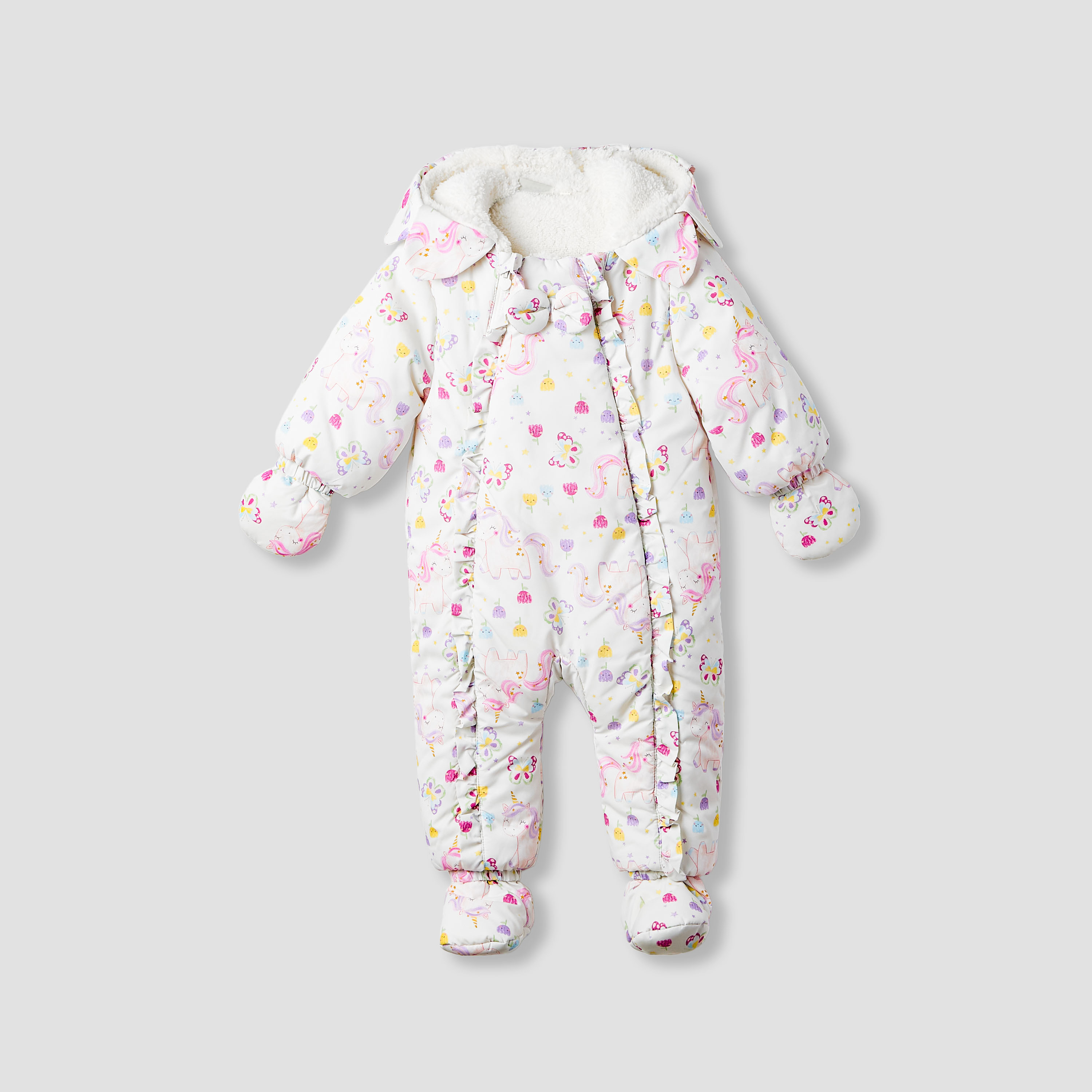 Juniors Hooded Neck Heavy Coverall with Print - Polyester - Long Sleeves-baby-girls-clothing-winterwear-bodysuits-image-1