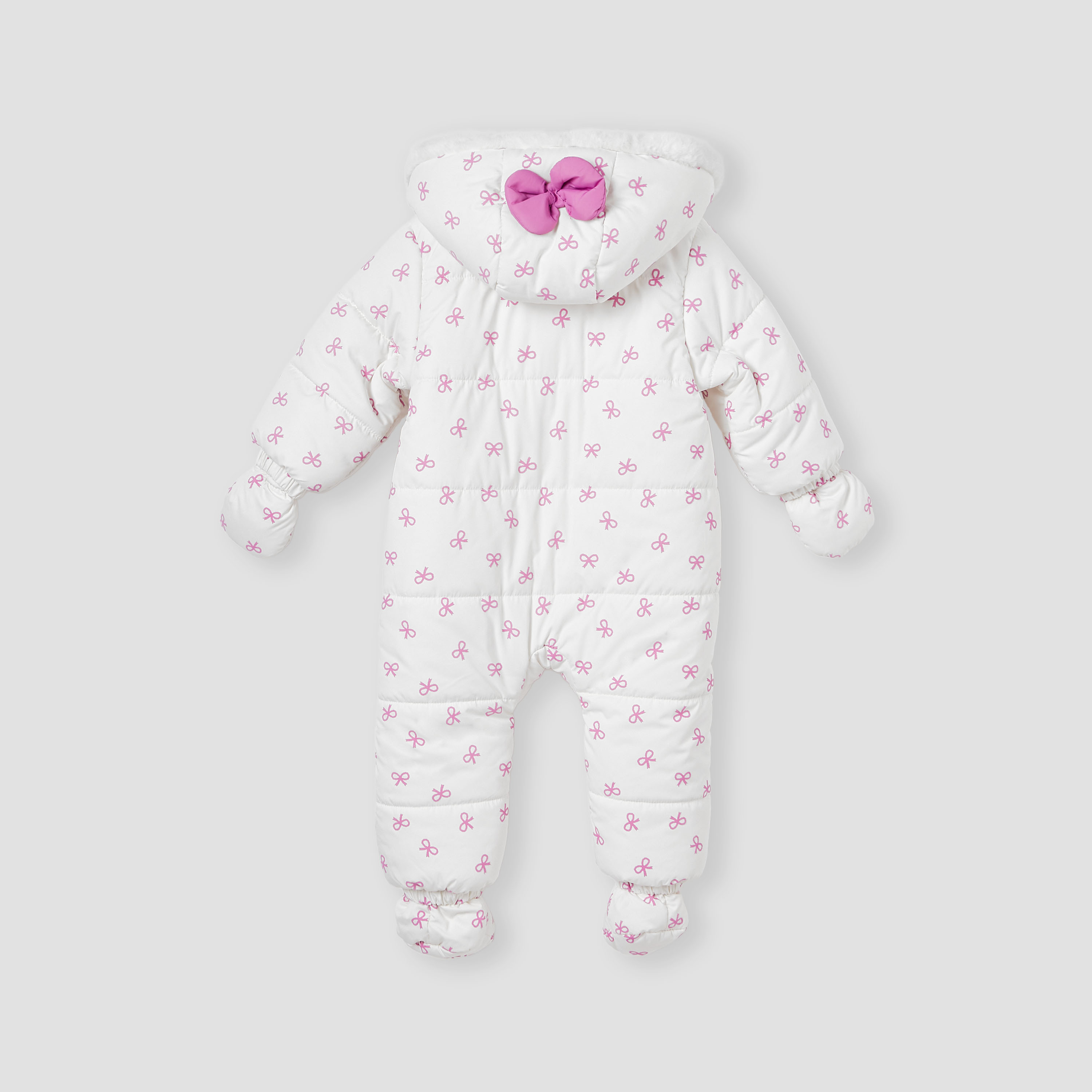 Juniors Bow Print Coverall with Hood and Ruffles-baby-girls-clothing-winterwear-bodysuits-image-2