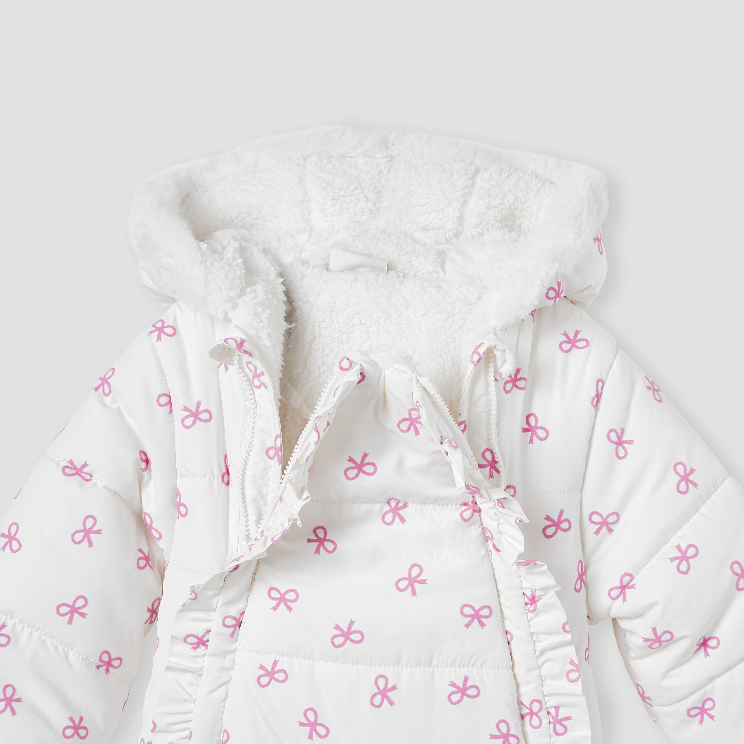 Juniors Bow Print Coverall with Hood and Ruffles-baby-girls-clothing-winterwear-bodysuits-image-3