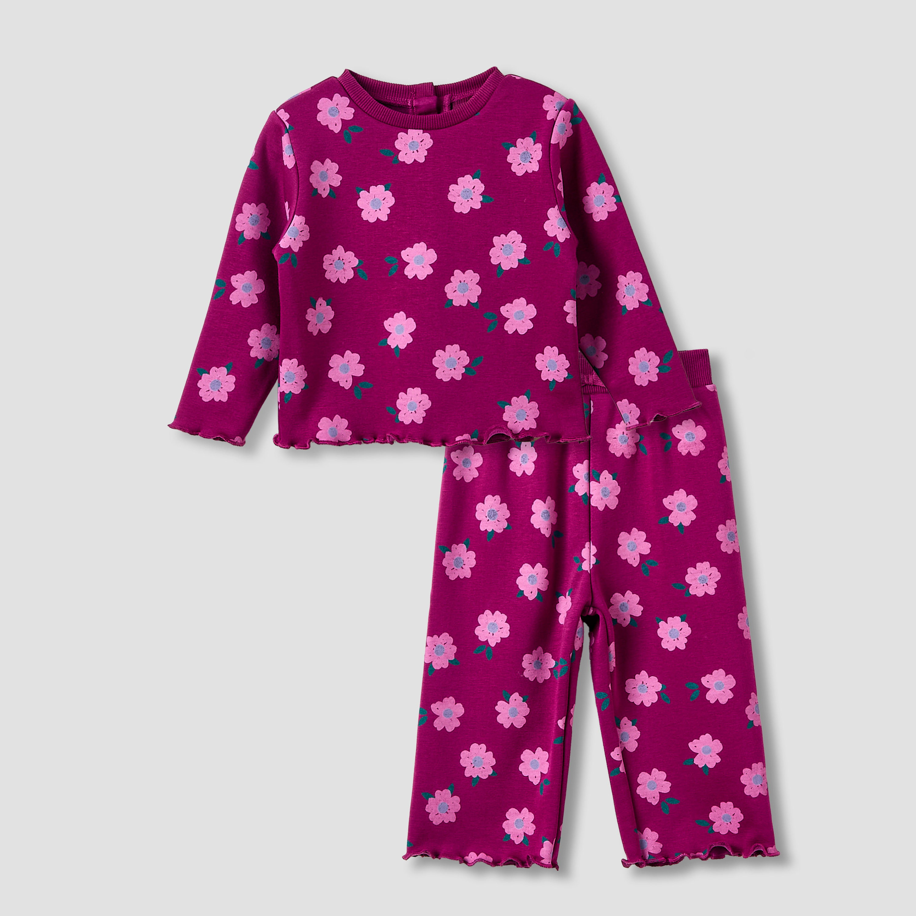 Juniors Girls T-shirt and Pants Set with Floral Print - Long Sleeves - Crew-baby-girls-clothing-setsandcoords-image-1
