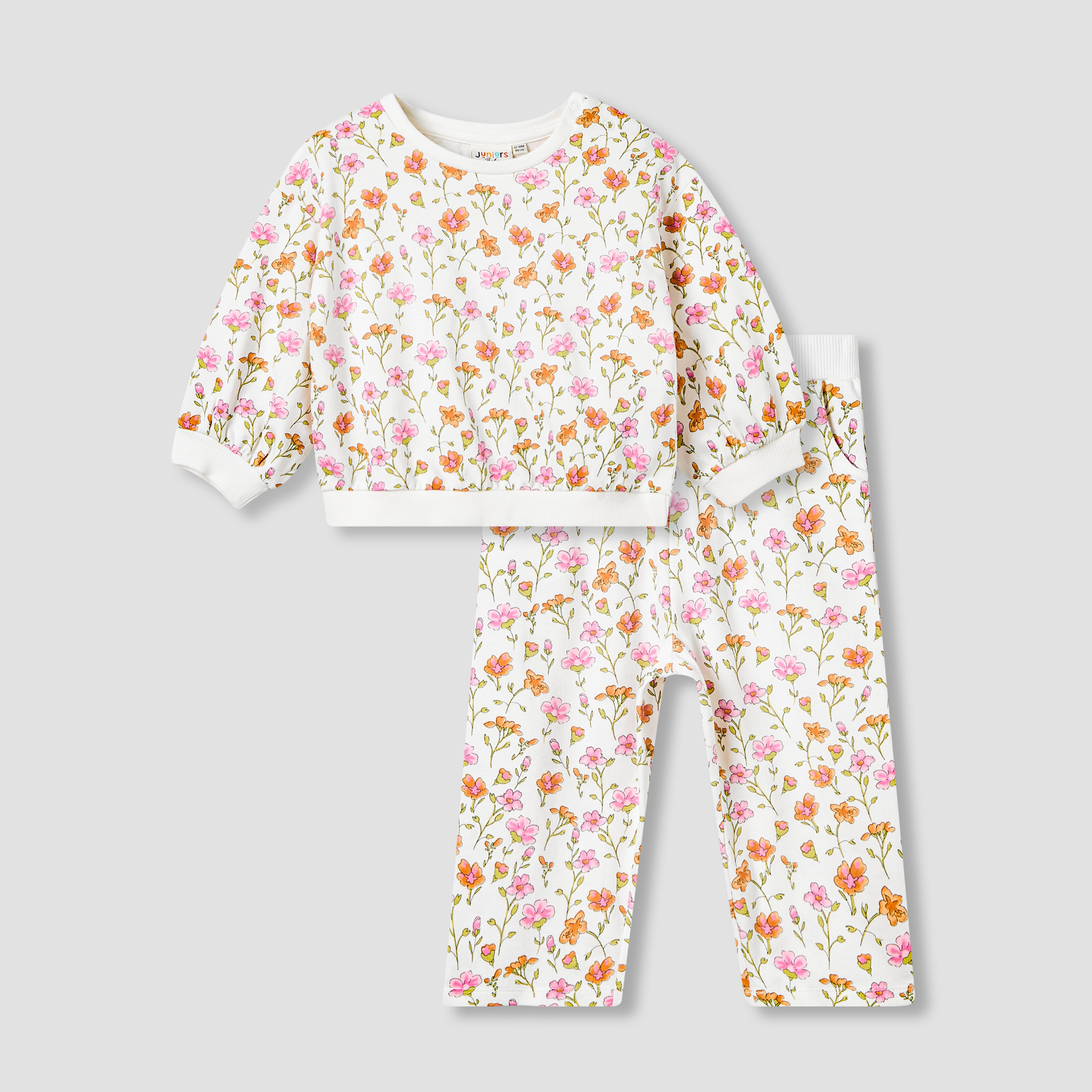 Juniors Crew Neck Long Sleeves Sweatshirt and Pants Set with Floral Print-baby-girls-clothing-setsandcoords-image-1