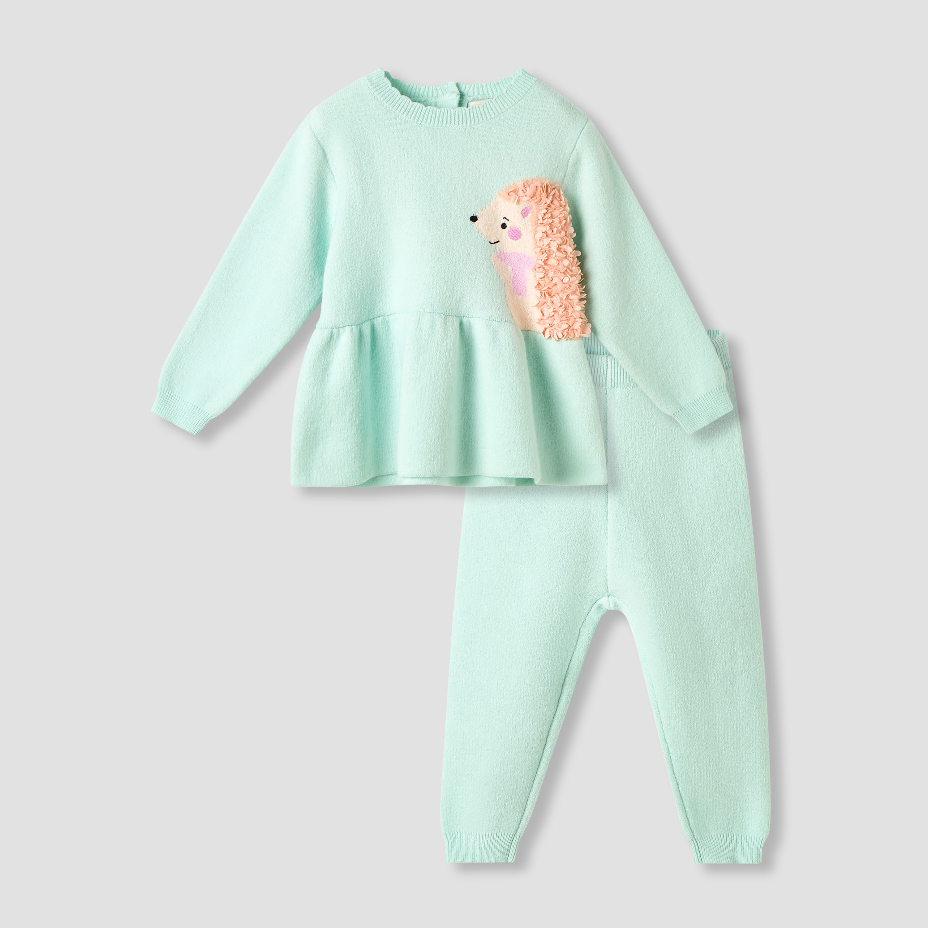 Juniors Round Neck Long Sleeve Peplum Sweater and Pants Set with Applique Accent-baby-girls-clothing-setsandcoords-image-1