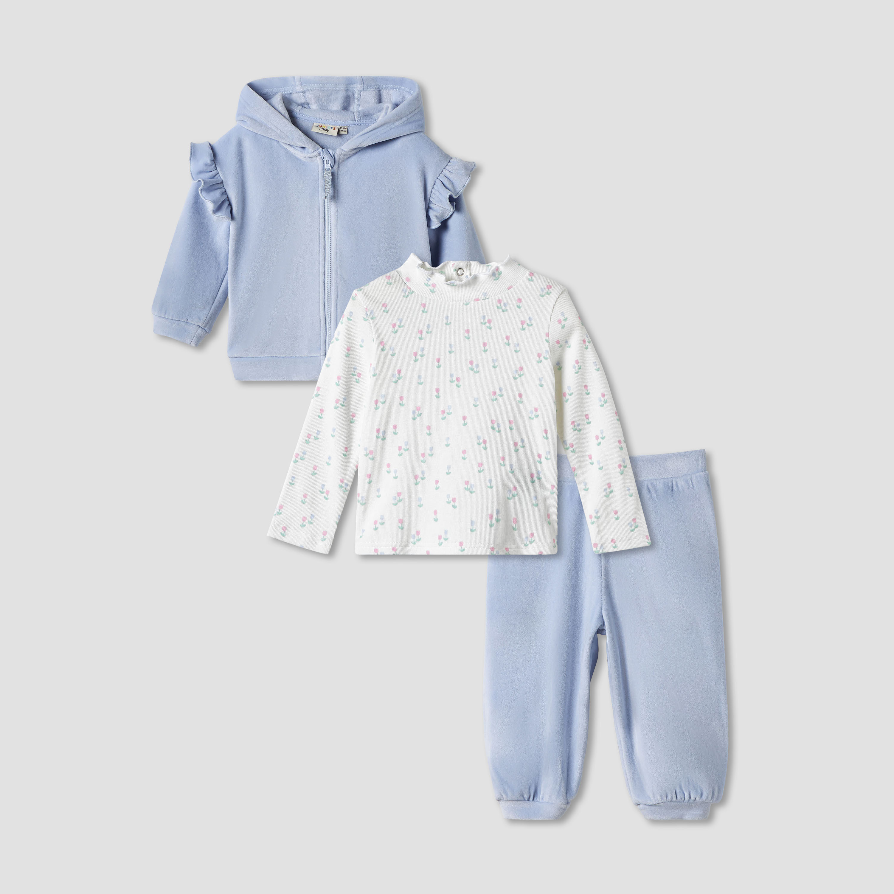 Juniors Printed T-shirt with Sweatshirt and Joggers Set-baby-girls-clothing-setsandcoords-image-1