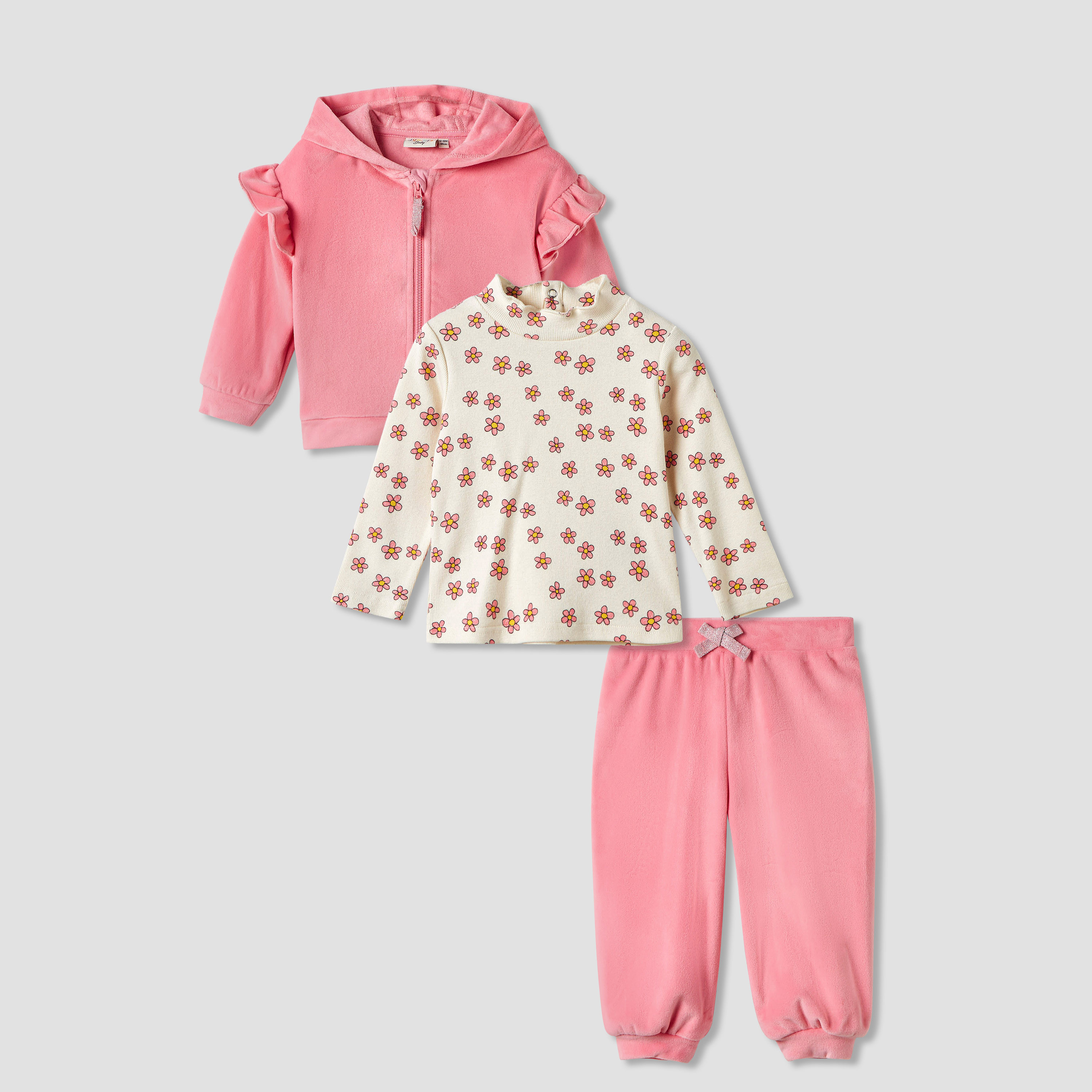 Juniors Floral Print T-shirt with Sweatshirt and Joggers Set-baby-girls-clothing-setsandcoords-image-2