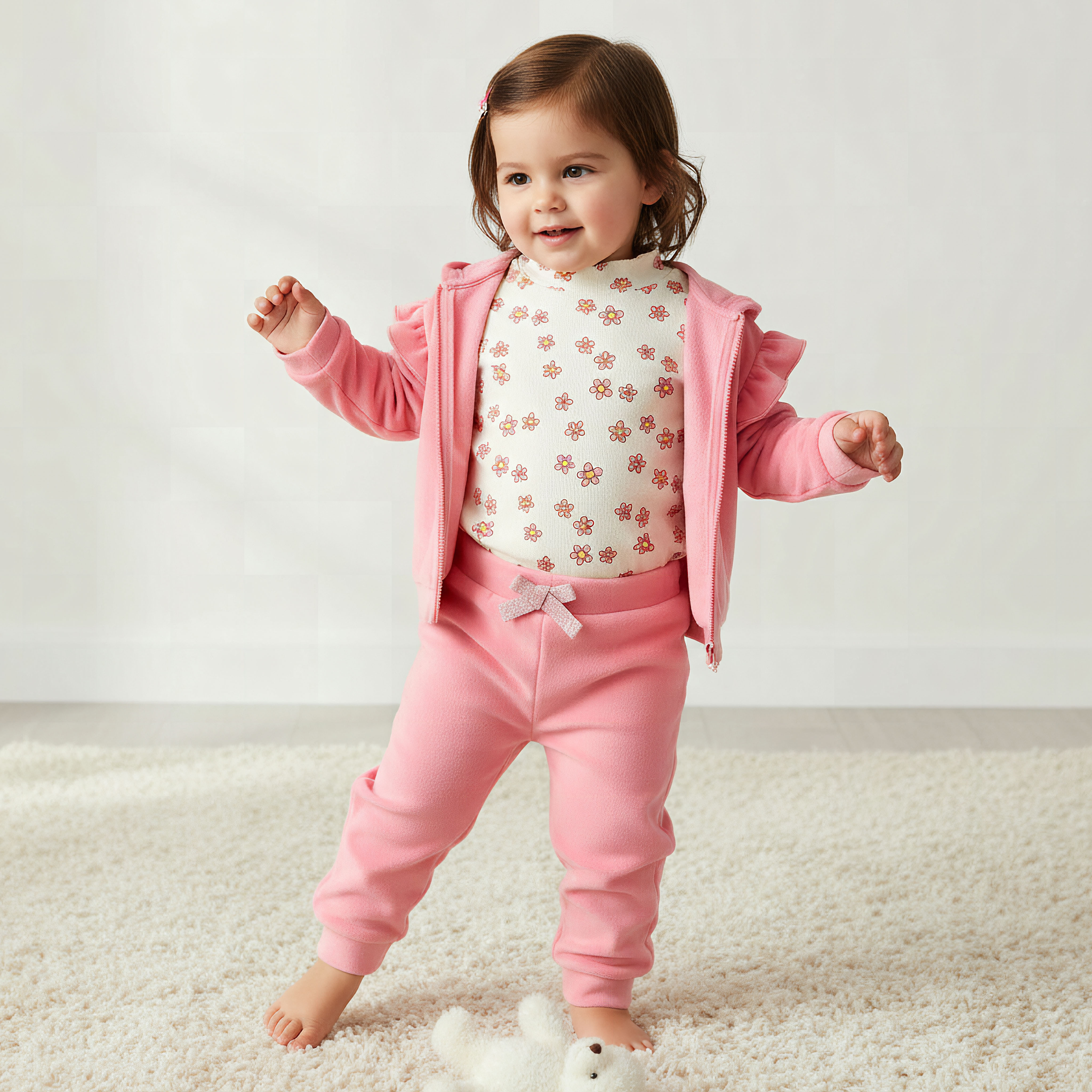 Juniors Floral Print T-shirt with Sweatshirt and Joggers Set-baby-girls-clothing-setsandcoords-image-1
