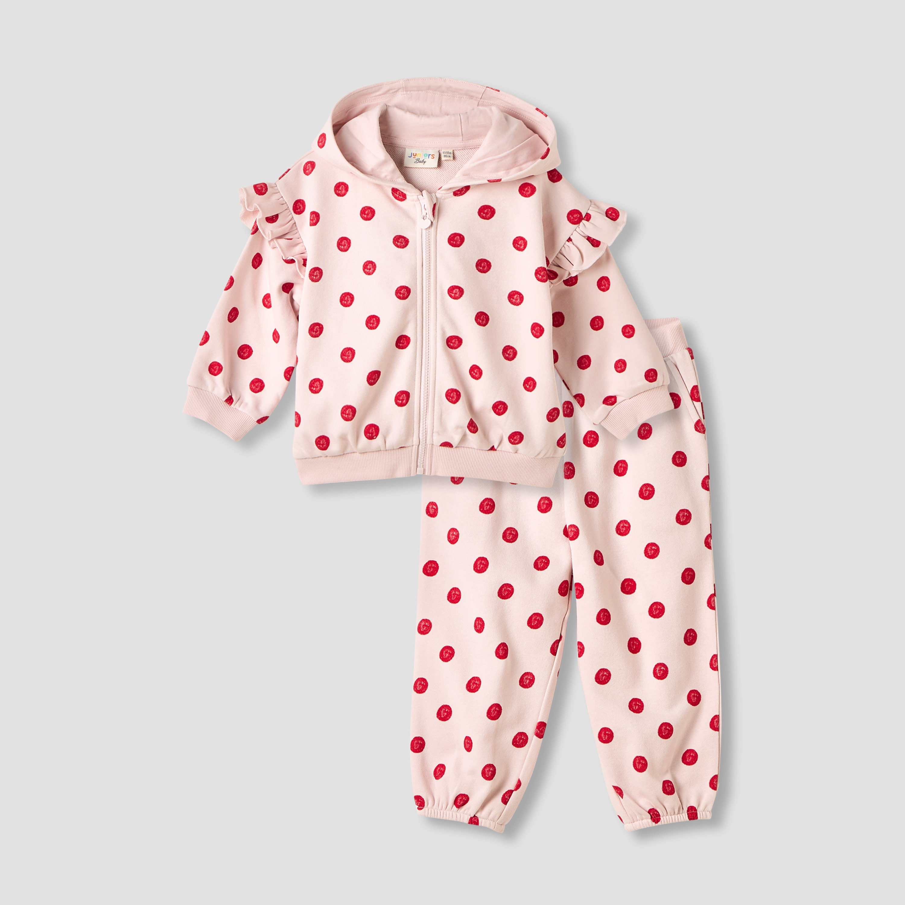Juniors Polka Dot Print Zip Through Hoodie and Joggers Set-baby-girls-clothing-setsandcoords-image-2