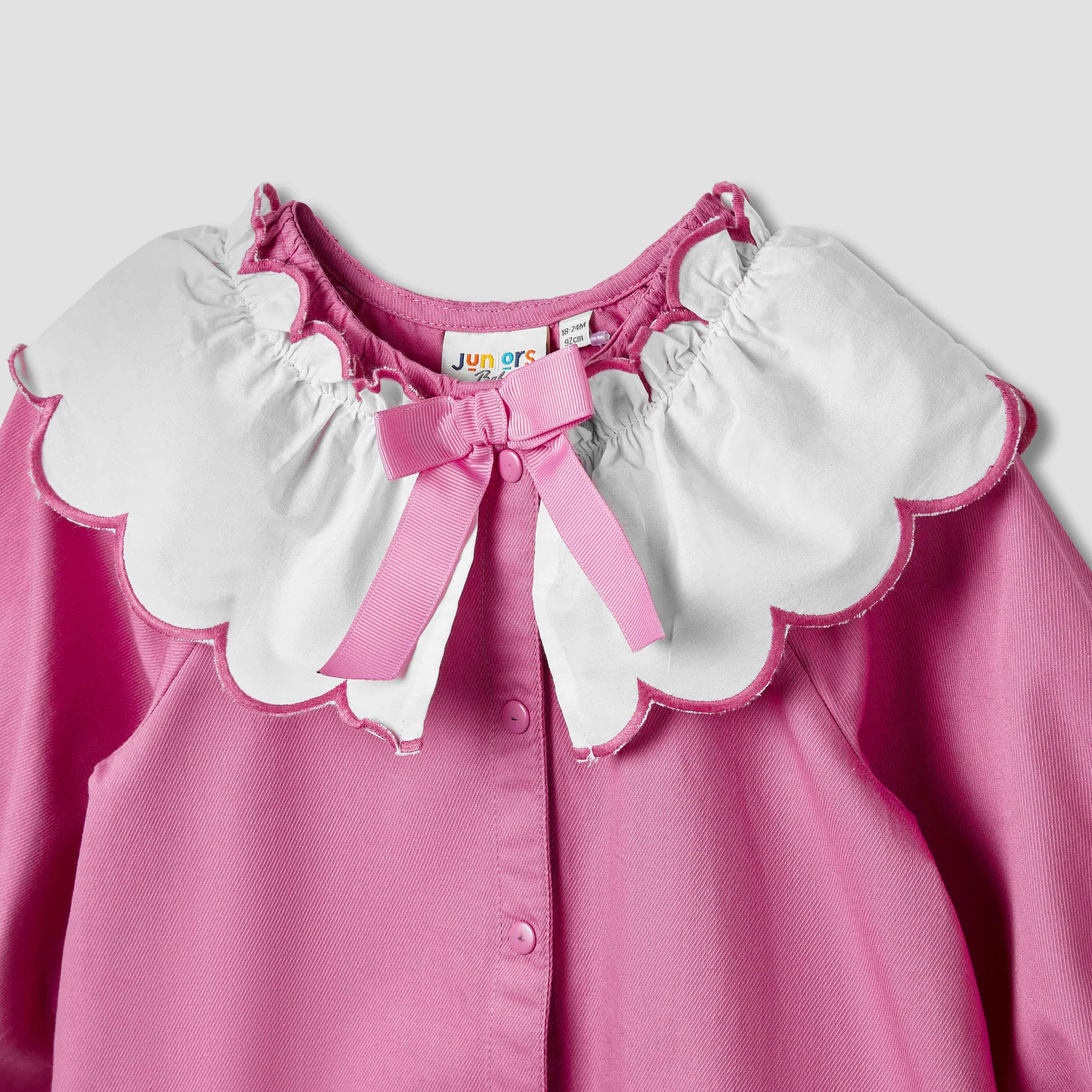 Juniors Solid Romper with Sailor Collar and Bow Accent-baby-girls-clothing-rompers-image-3