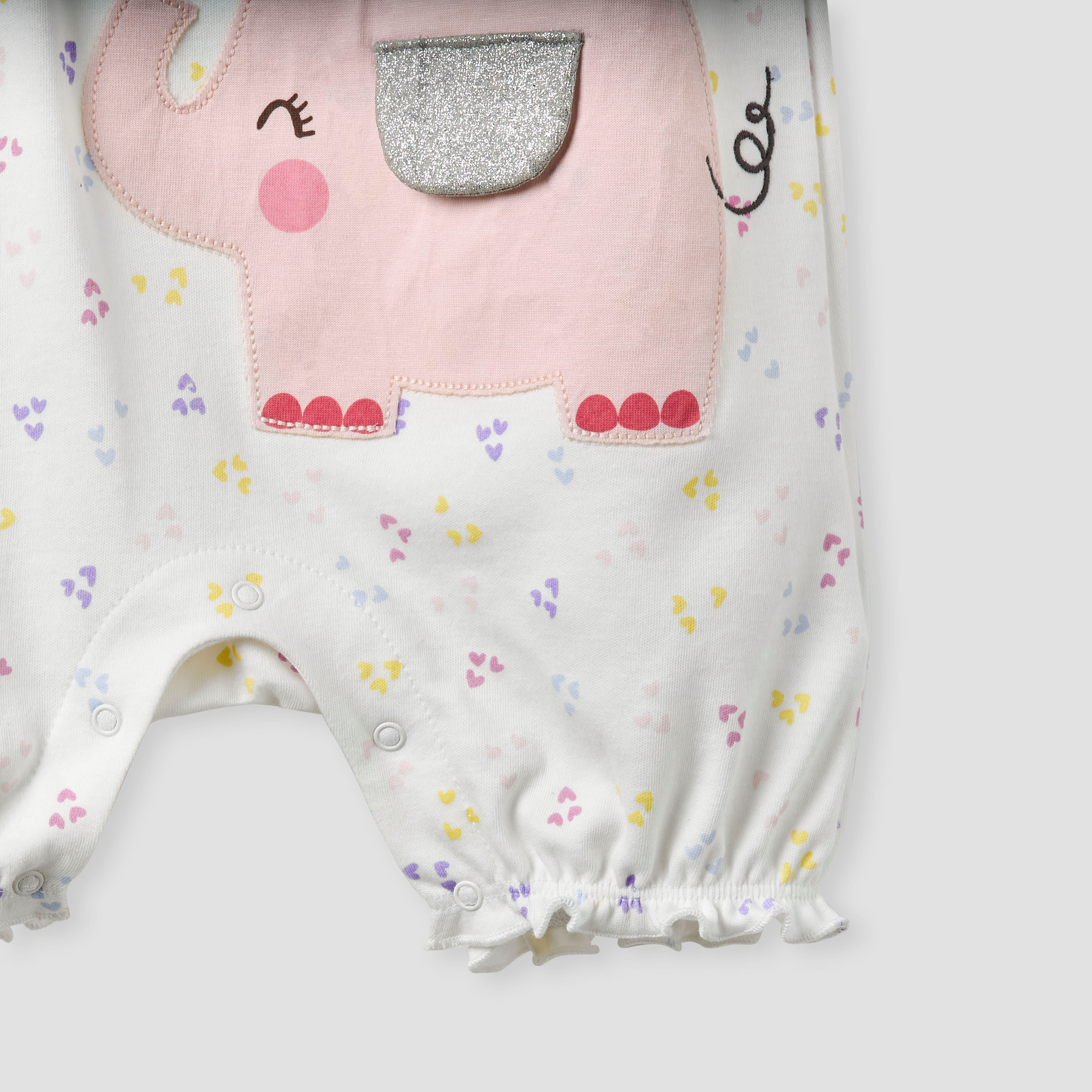 Juniors Elephant Applique Romper with Button Closure and Ruffle Sleeves-baby-girls-clothing-rompers-image-4