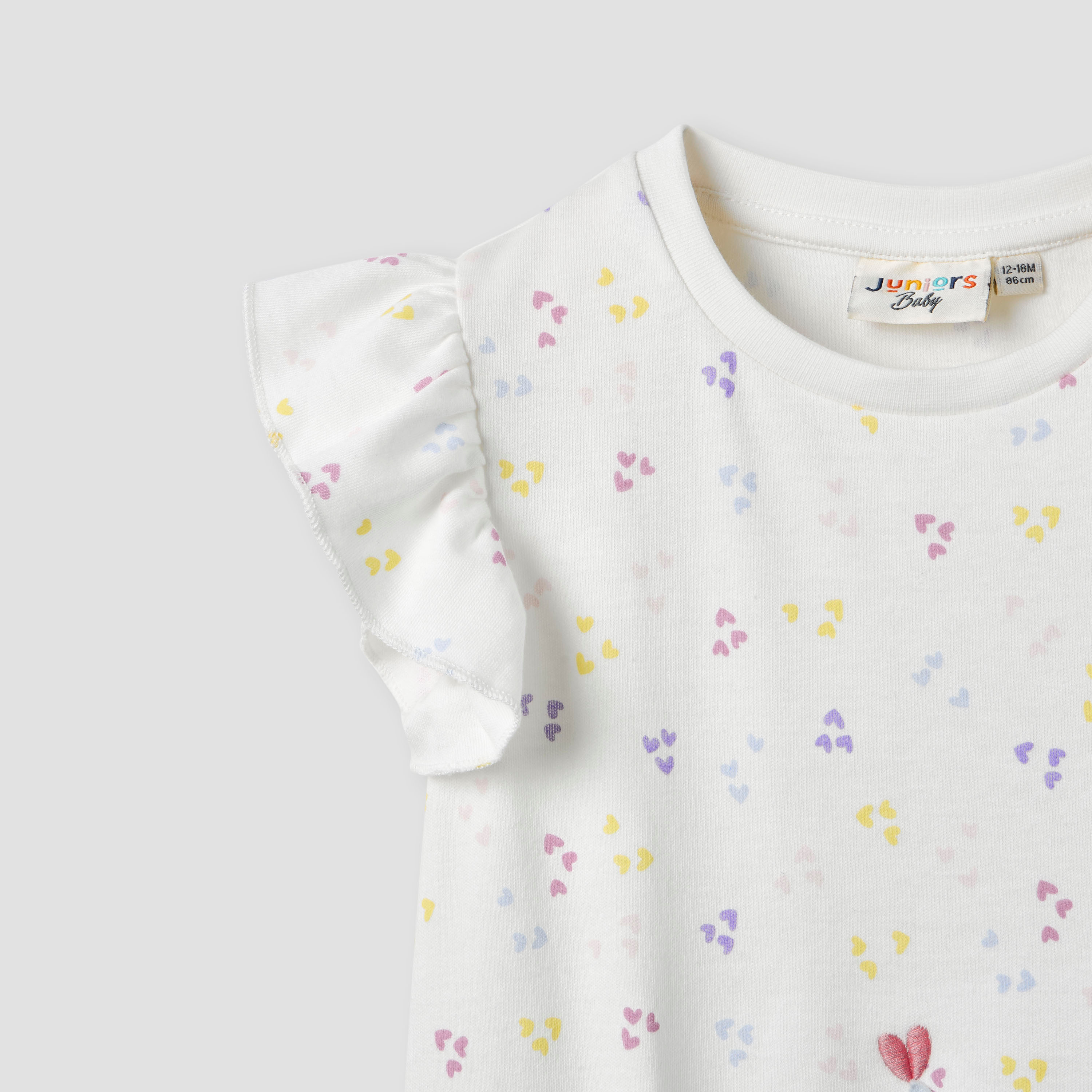 Juniors Elephant Applique Romper with Button Closure and Ruffle Sleeves-baby-girls-clothing-rompers-image-5