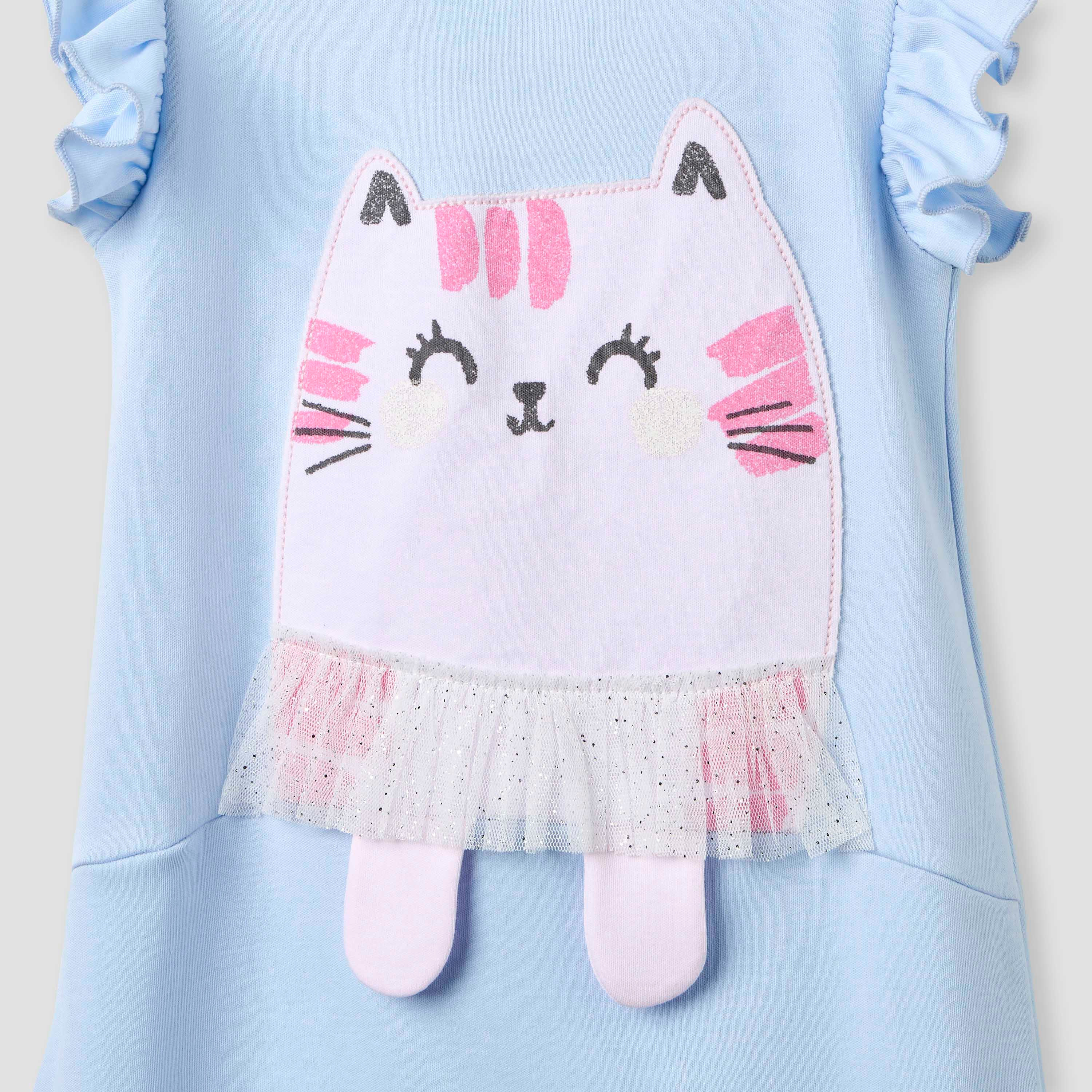 أفرول بتزيينات قطة وأزرار إغلاق وأكمام كشكش من جونيورز-baby-girls-clothing-rompers-image-3