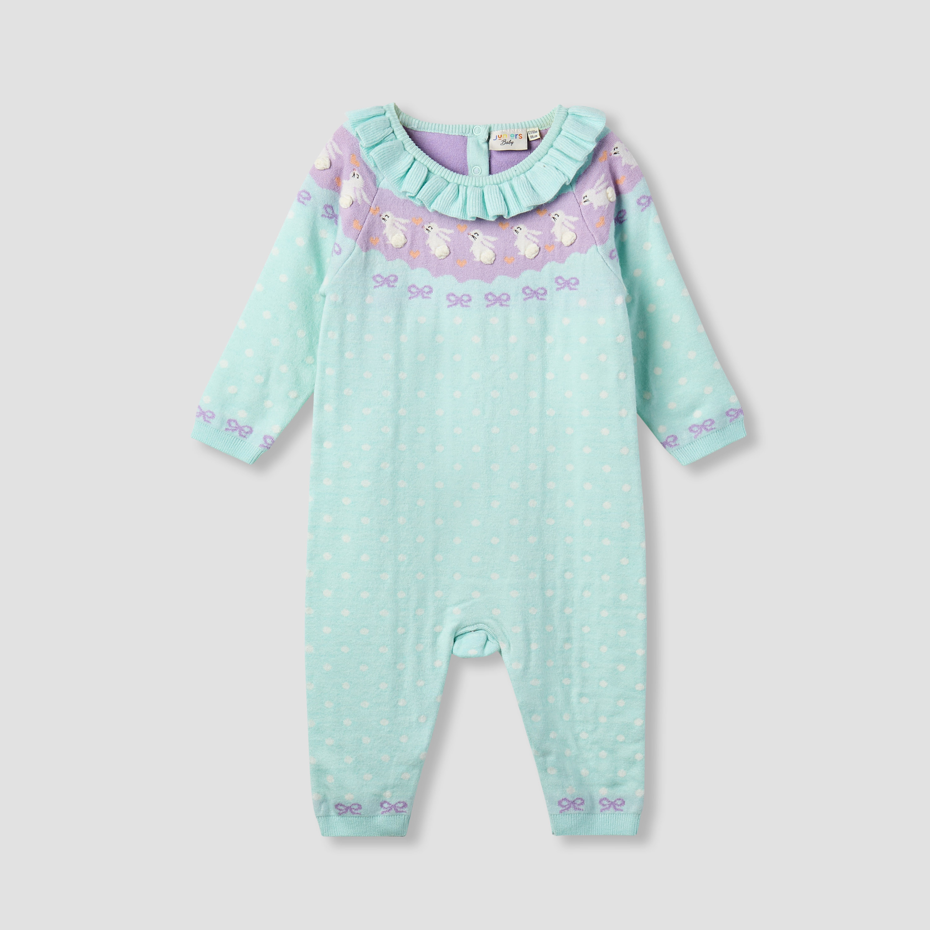 Juniors Bunny Print Romper with Long Sleeves and Ruffle-baby-girls-clothing-winterwear-rompers-image-1