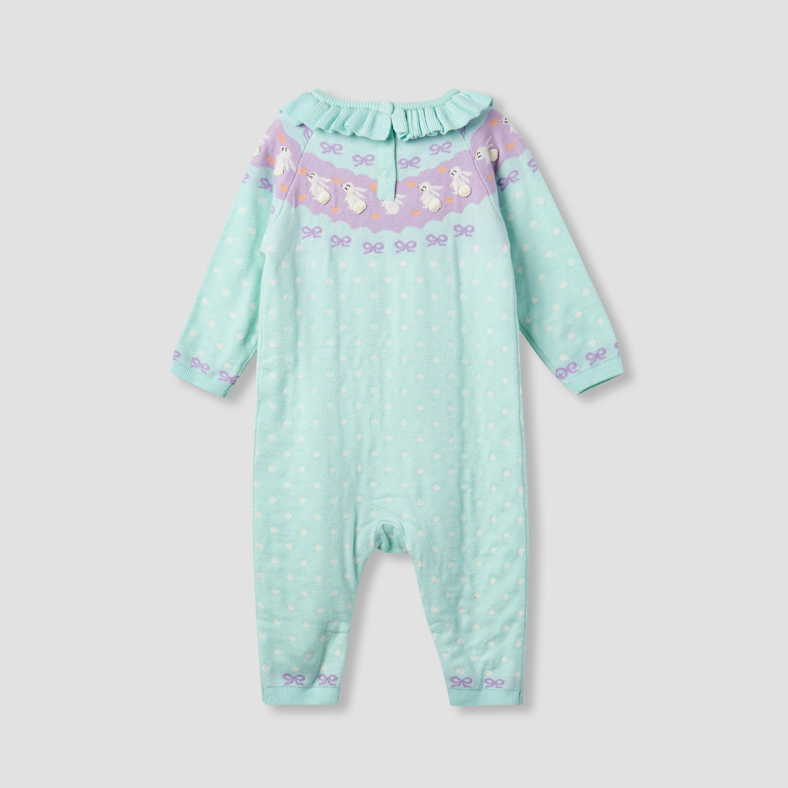 Juniors Bunny Print Romper with Long Sleeves and Ruffle-baby-girls-clothing-winterwear-rompers-image-2