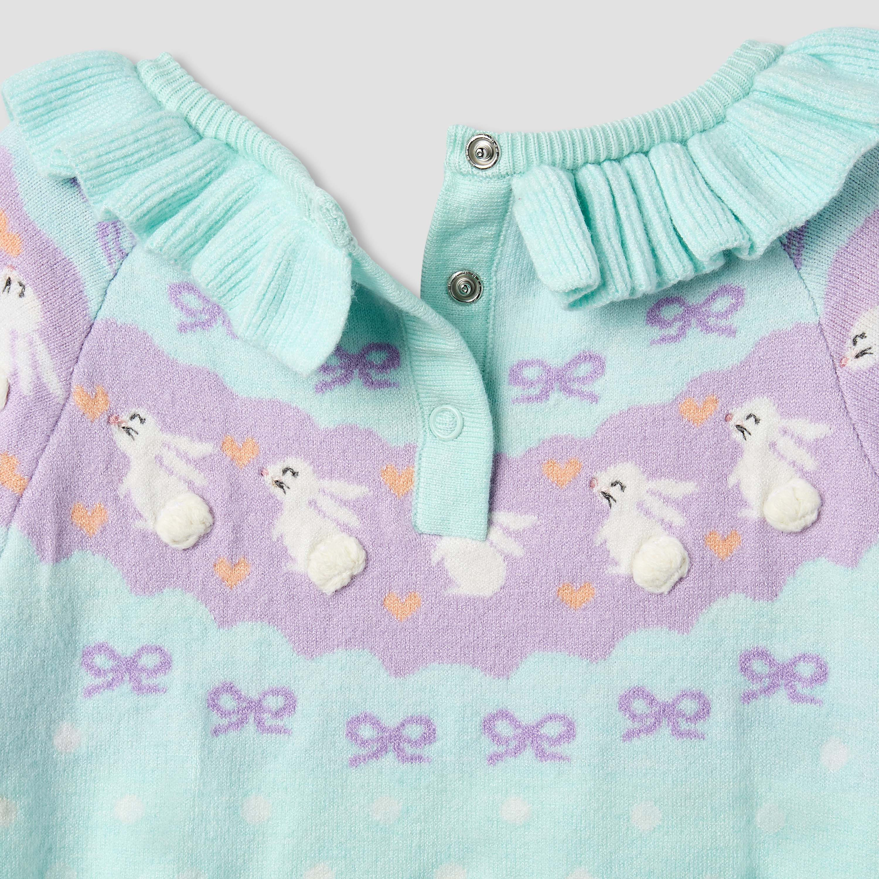 Juniors Bunny Print Romper with Long Sleeves and Ruffle-baby-girls-clothing-winterwear-rompers-image-5
