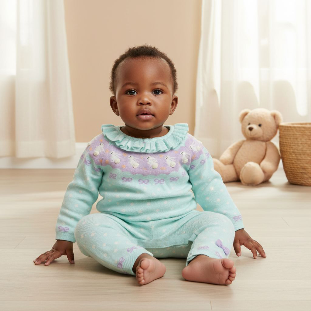 Juniors Bunny Print Romper with Long Sleeves and Ruffle-baby-girls-clothing-winterwear-rompers-image-6