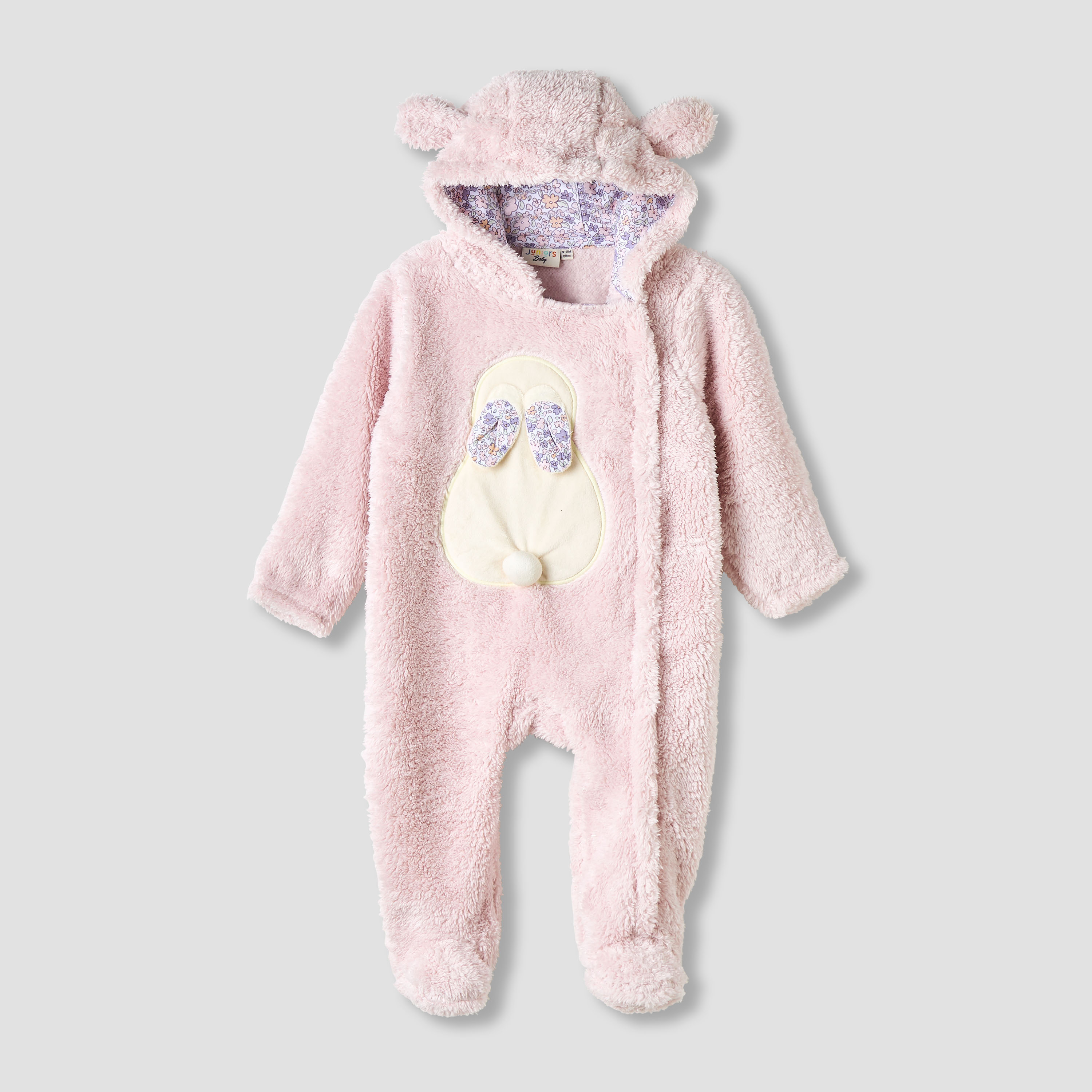 Juniors Hooded Closed Feet Romper with Fleece Texture - Long Sleeves-baby-girls-clothing-rompers-image-1
