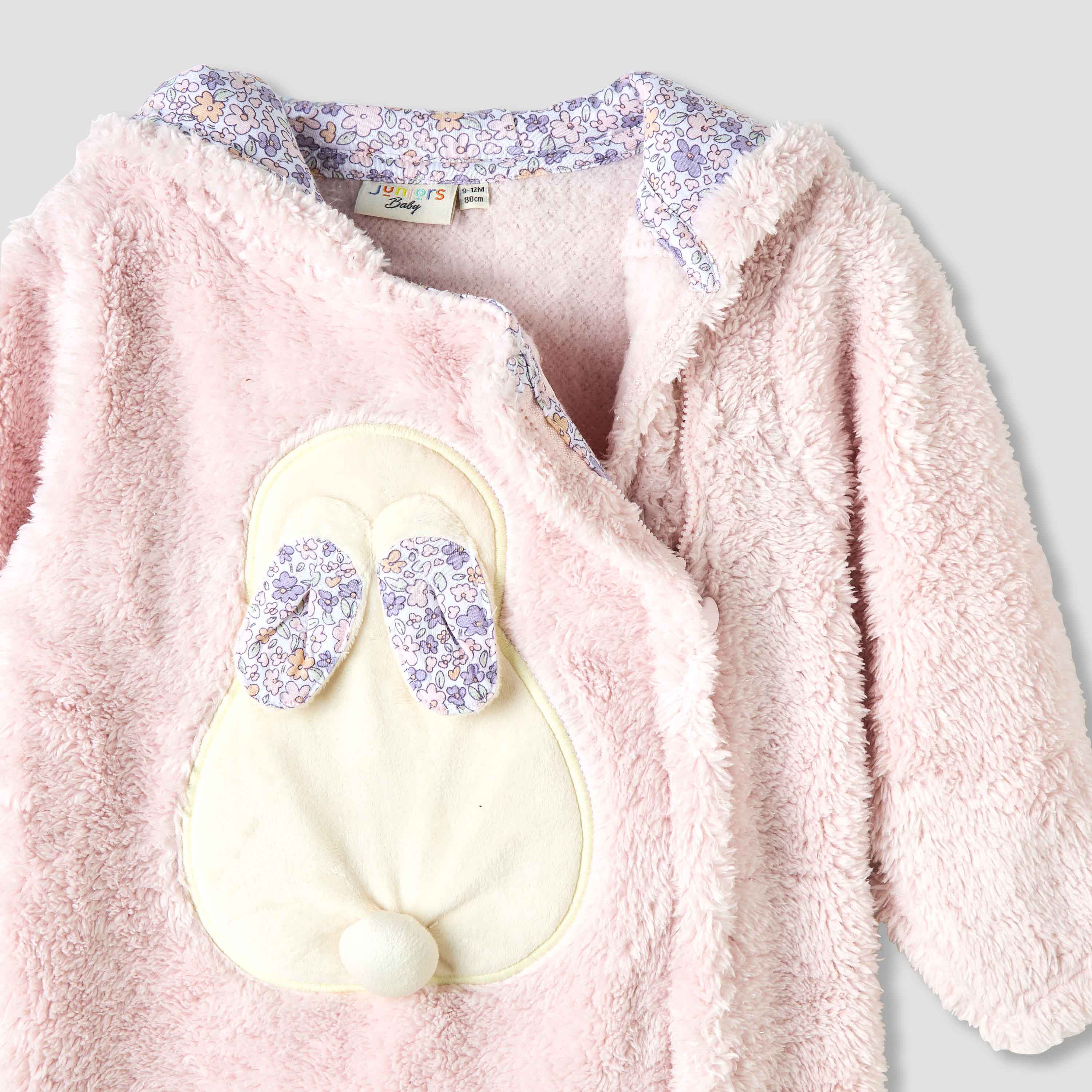 Juniors Hooded Closed Feet Romper with Fleece Texture - Long Sleeves-baby-girls-clothing-rompers-image-4