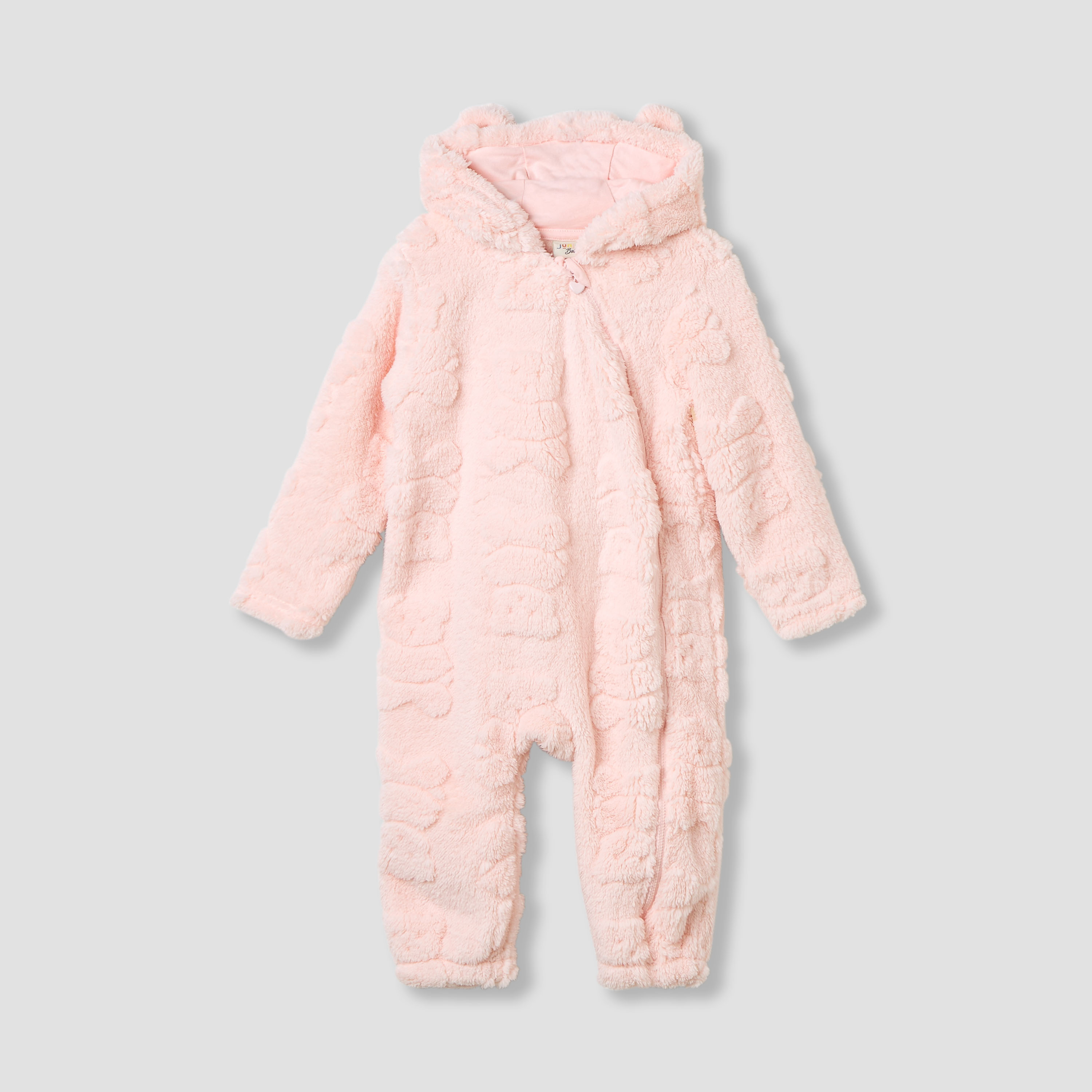 Juniors Bear Textured Hooded Rompers with Zip Closure-baby-girls-clothing-rompers-image-2