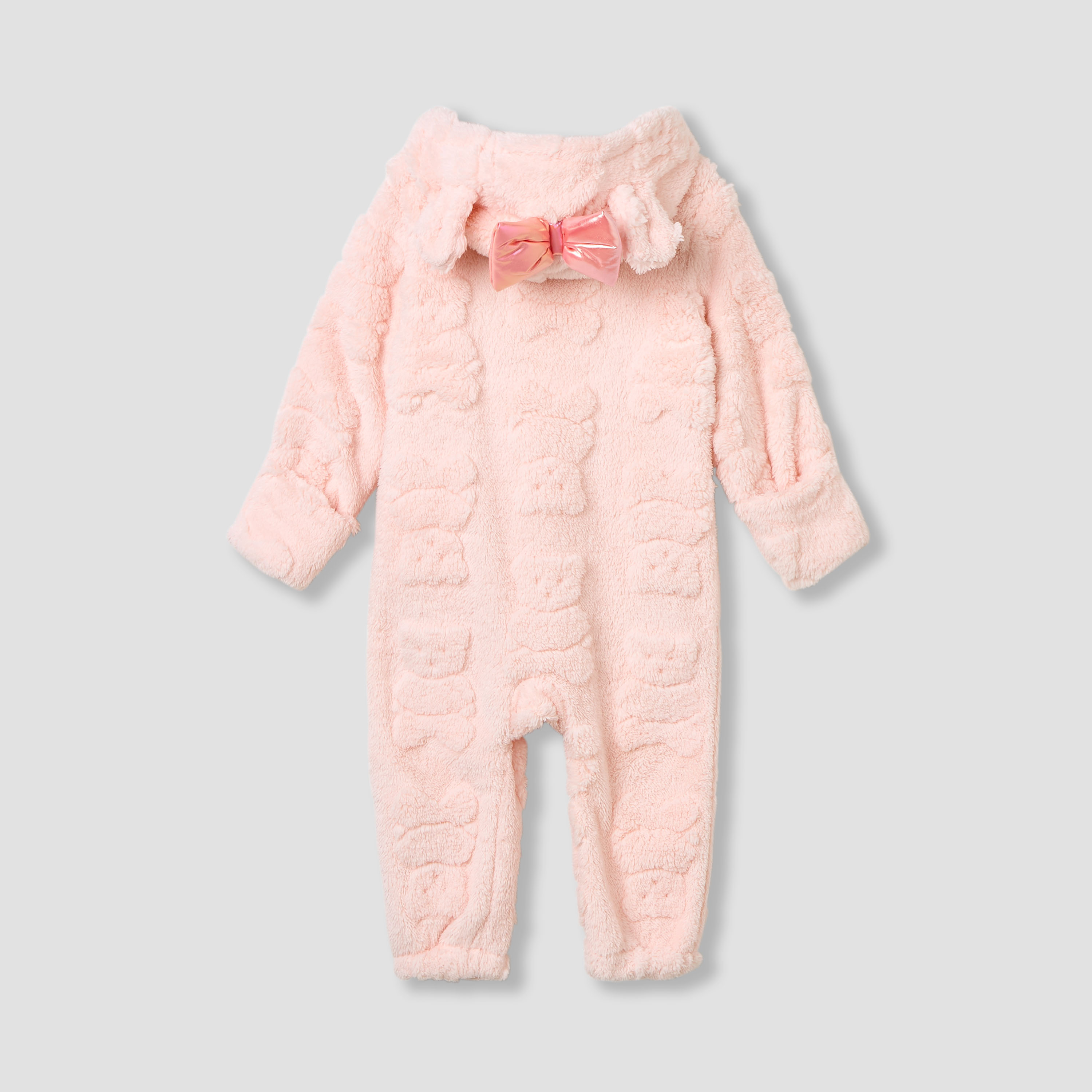 Juniors Bear Textured Hooded Rompers with Zip Closure-baby-girls-clothing-rompers-image-3