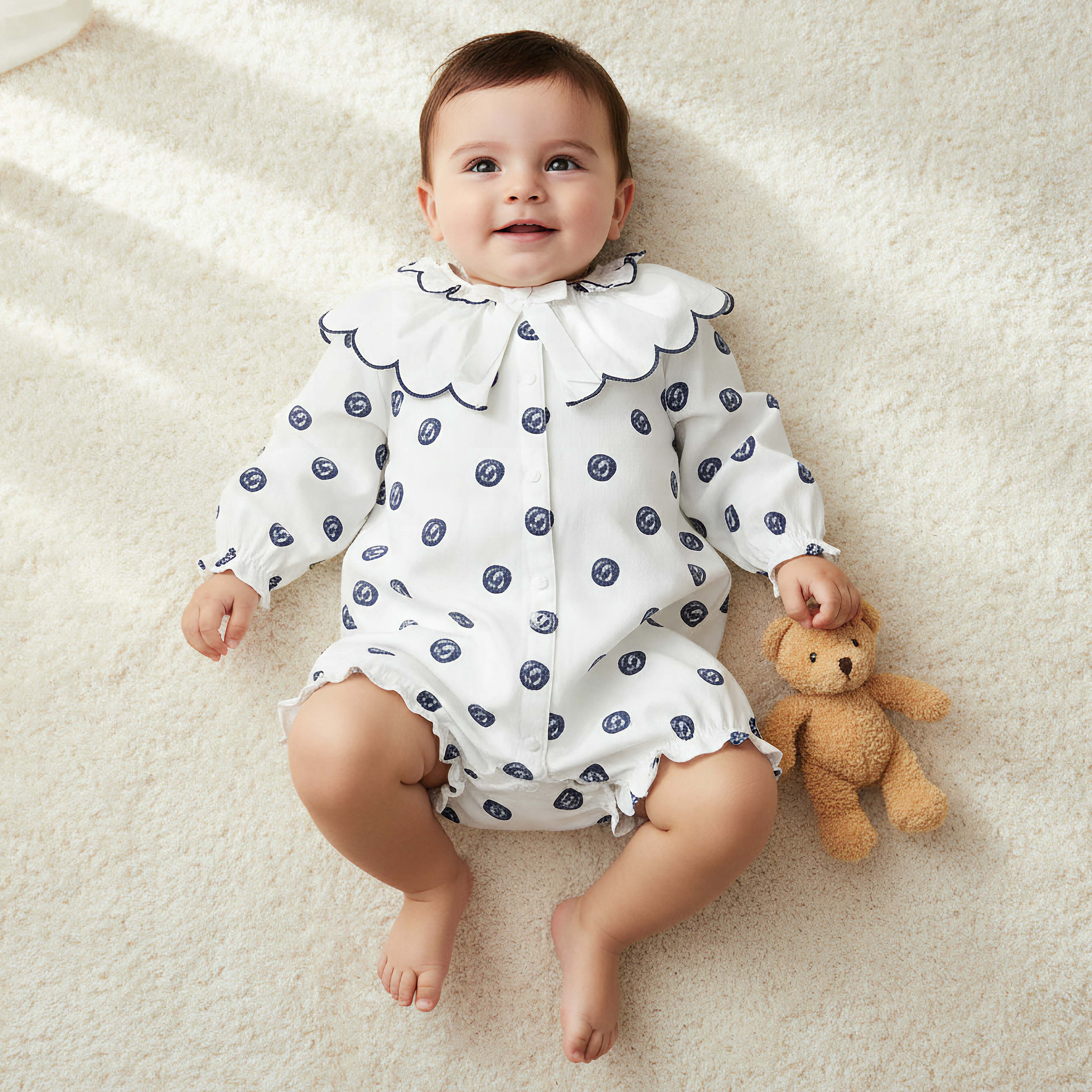 Juniors Printed Romper with Collar and Bow Accent-baby-girls-clothing-rompers-image-1