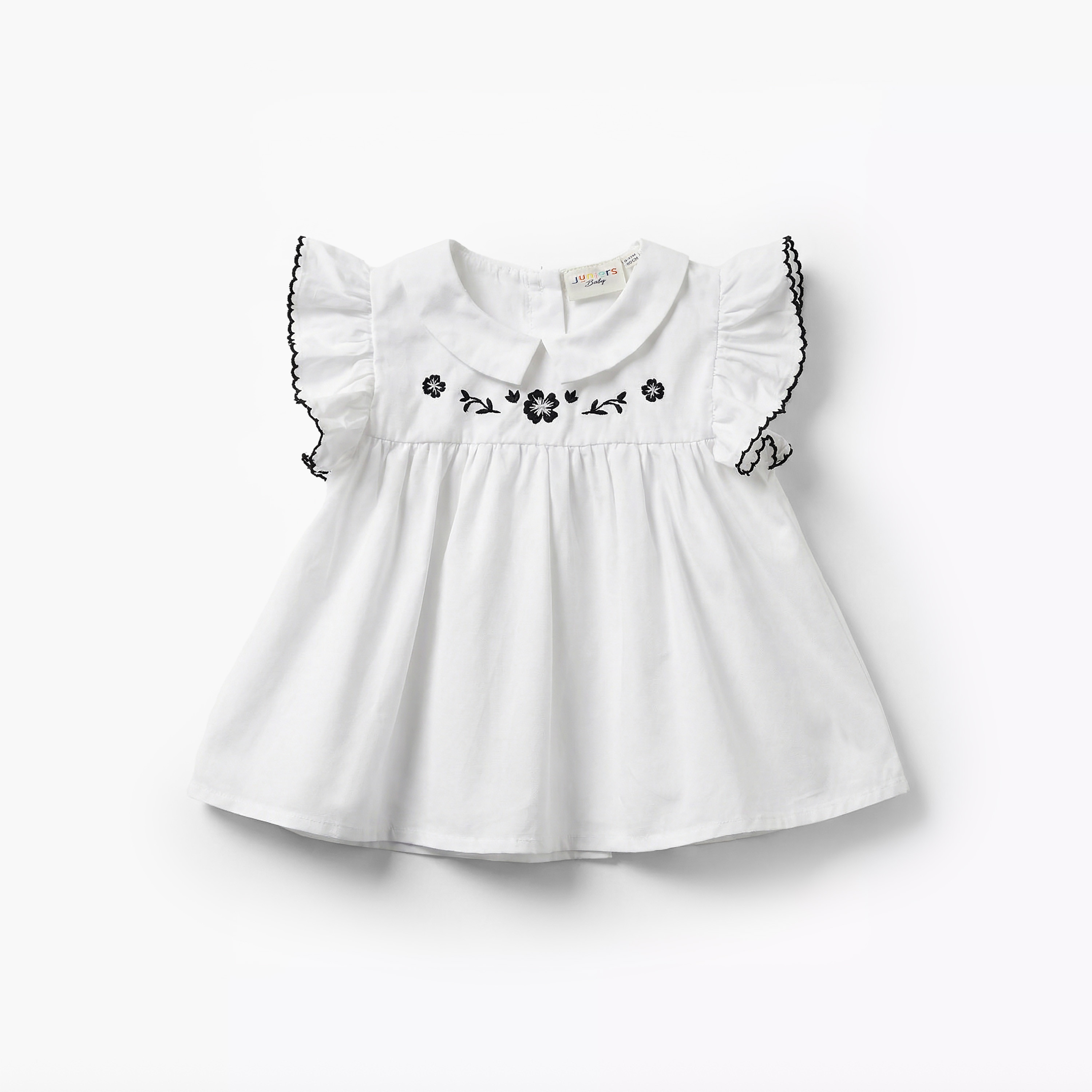 Juniors Peter Pan Collar Ruffle Cap Sleeves Top with Floral Embroidery-baby-girls-clothing-blousesandshirts-image-1
