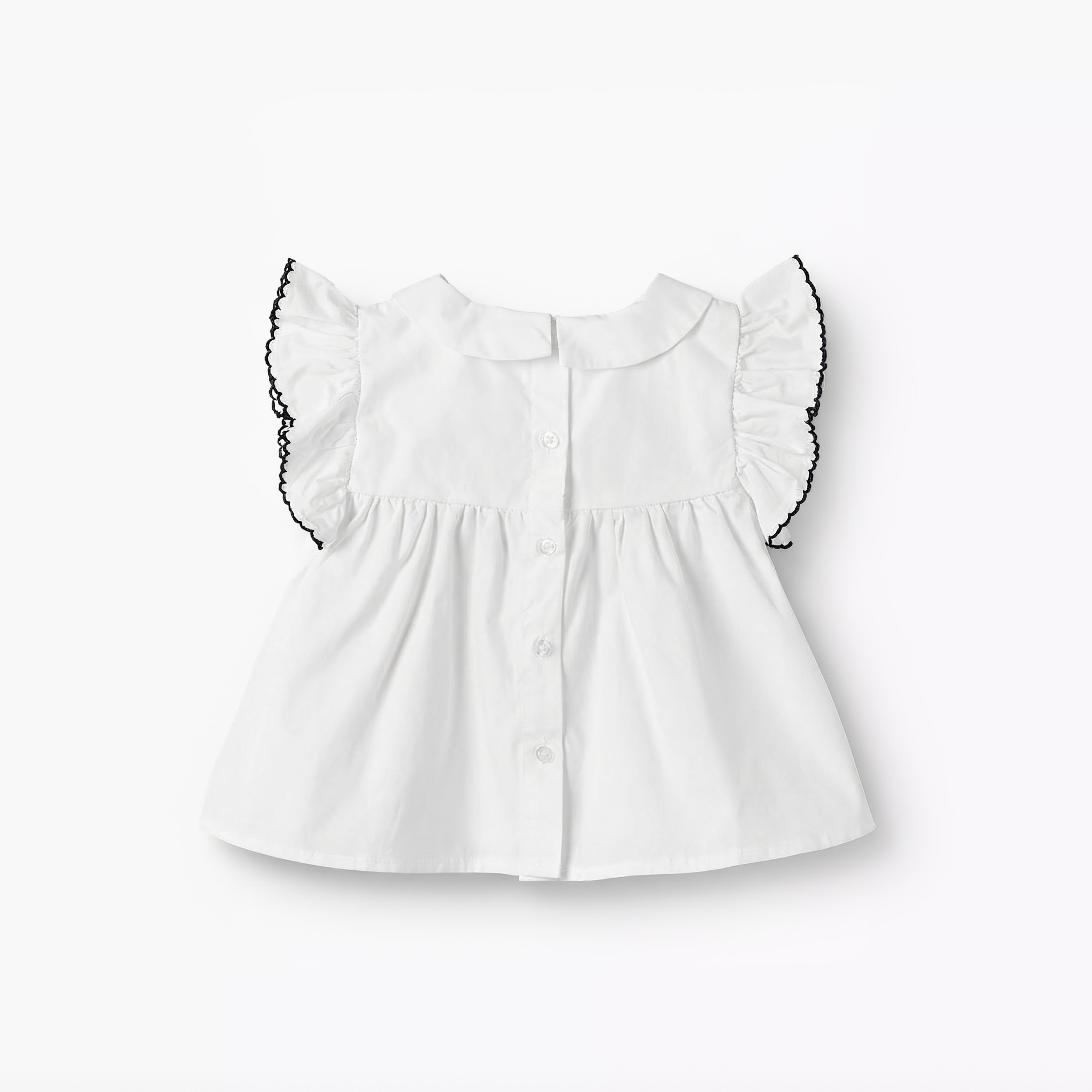 Juniors Peter Pan Collar Ruffle Cap Sleeves Top with Floral Embroidery-baby-girls-clothing-blousesandshirts-image-2