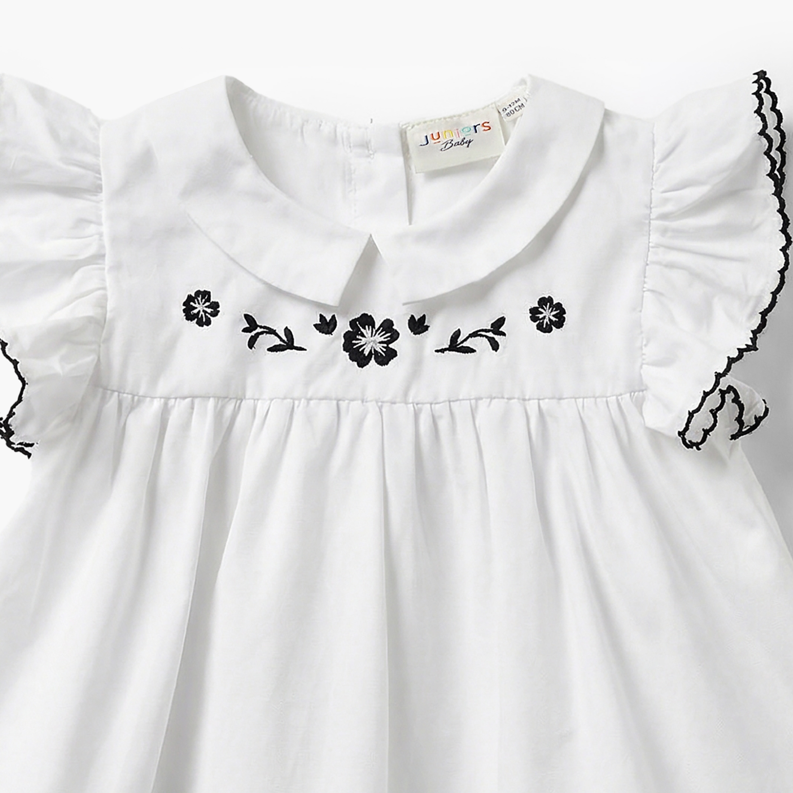 Juniors Peter Pan Collar Ruffle Cap Sleeves Top with Floral Embroidery-baby-girls-clothing-blousesandshirts-image-3