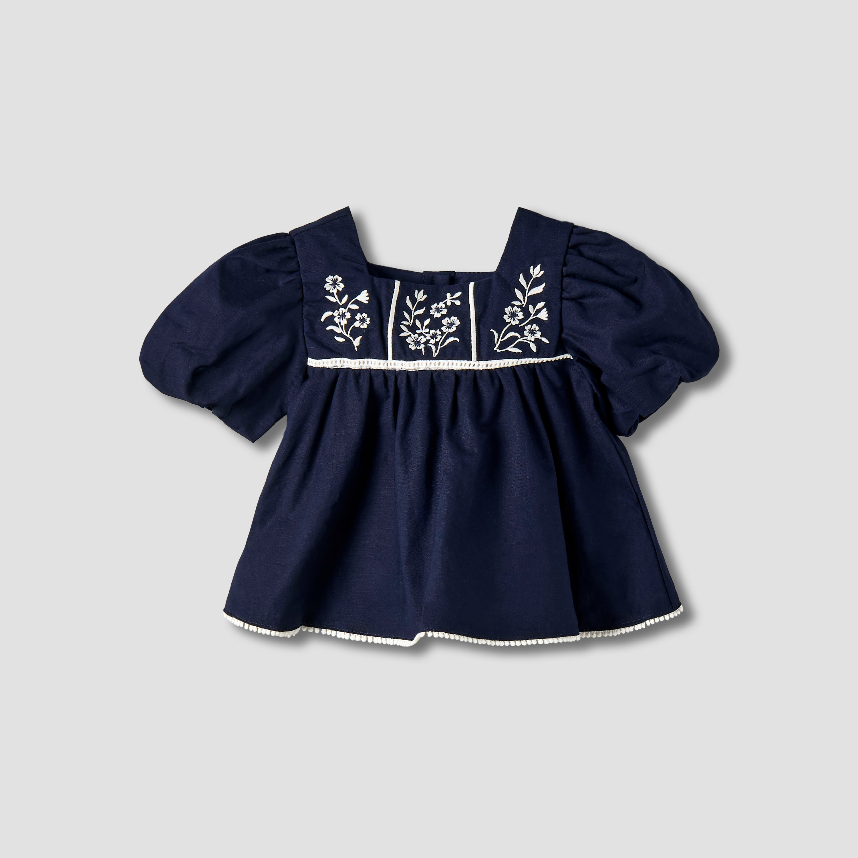 بلوزة بتطريز أزهار وأكمام قصيرة وياقة مربعة من جونيورز-baby-girls-clothing-blousesandshirts-image-1