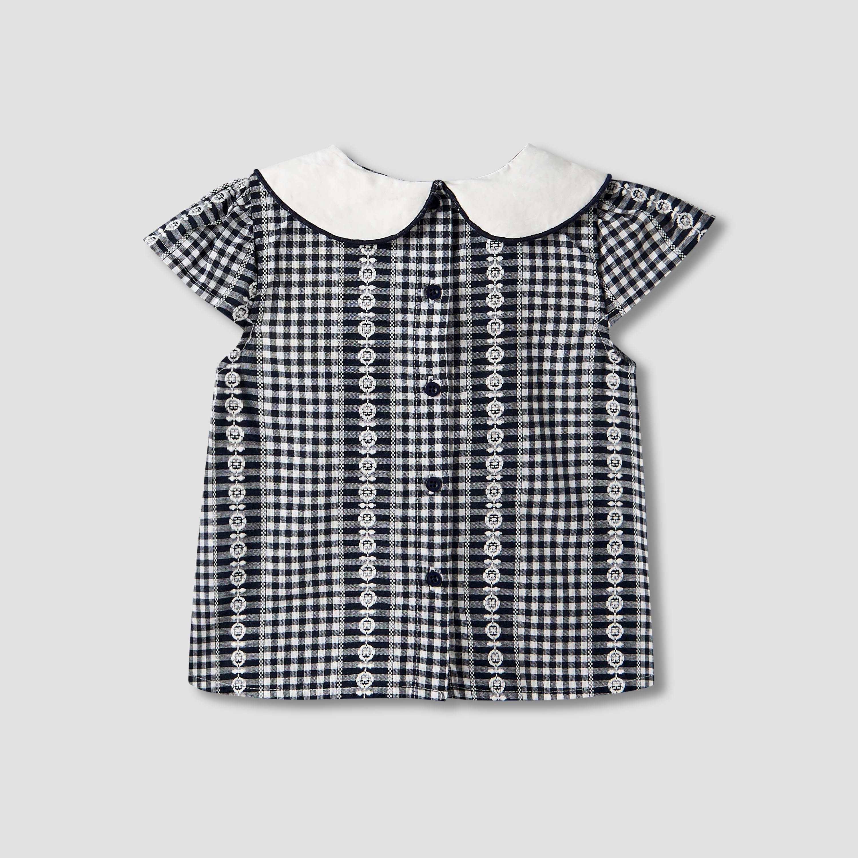 Juniors Peter Pan Collar Cap Sleeves Top with Checked Design-baby-girls-clothing-blousesandshirts-image-2