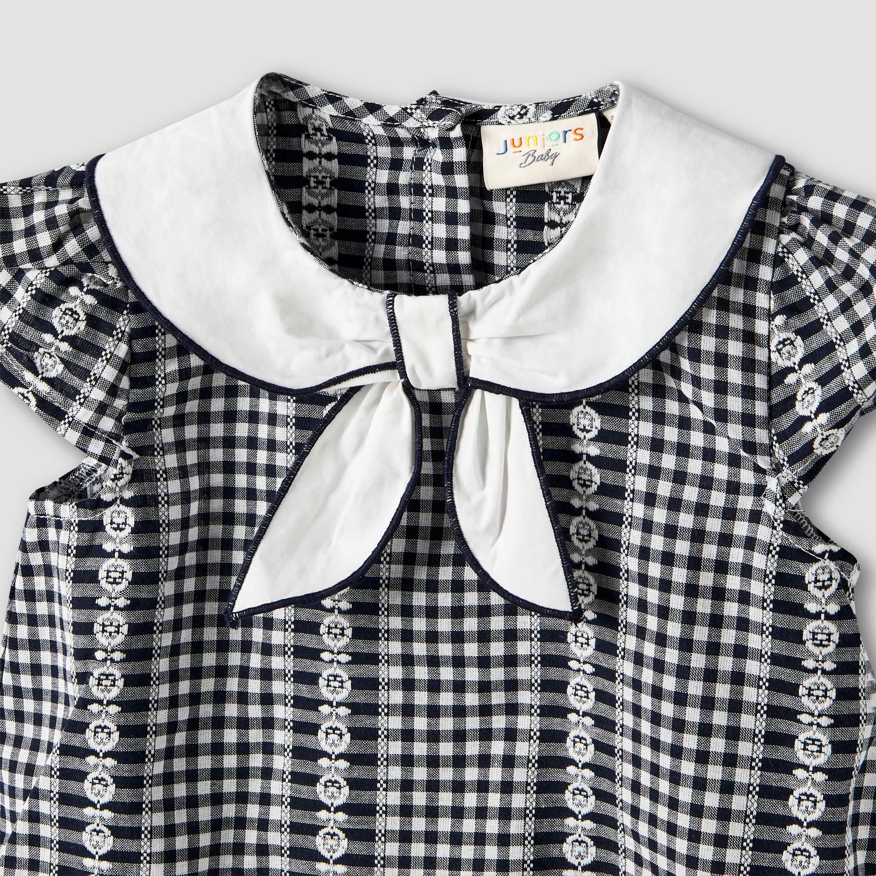 Juniors Peter Pan Collar Cap Sleeves Top with Checked Design-baby-girls-clothing-blousesandshirts-image-3