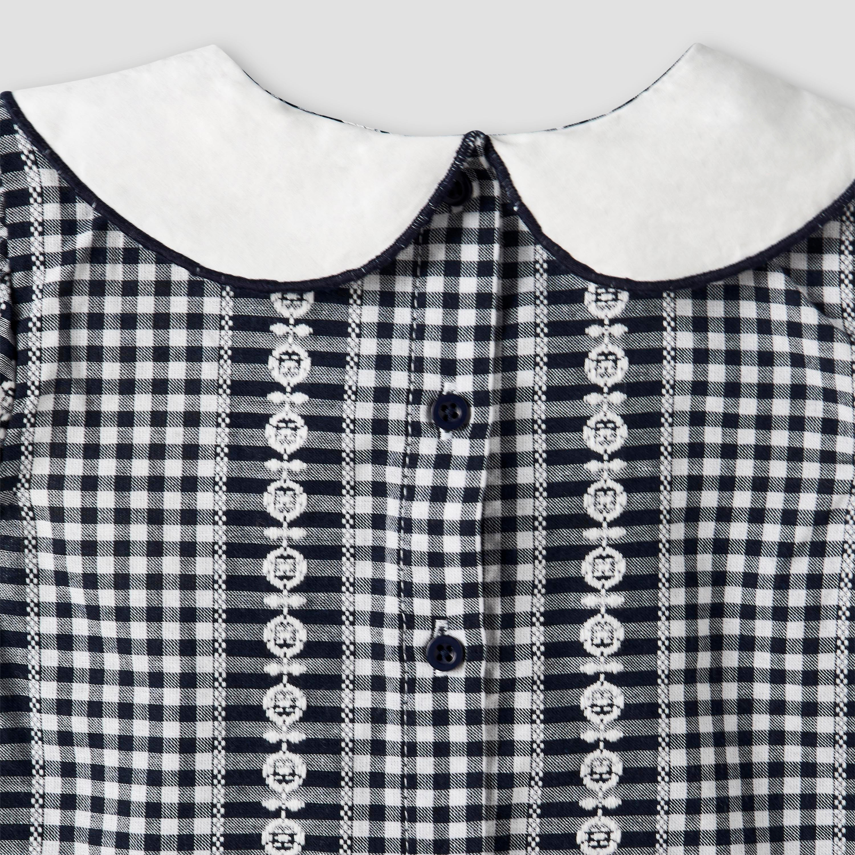 Juniors Peter Pan Collar Cap Sleeves Top with Checked Design-baby-girls-clothing-blousesandshirts-image-5